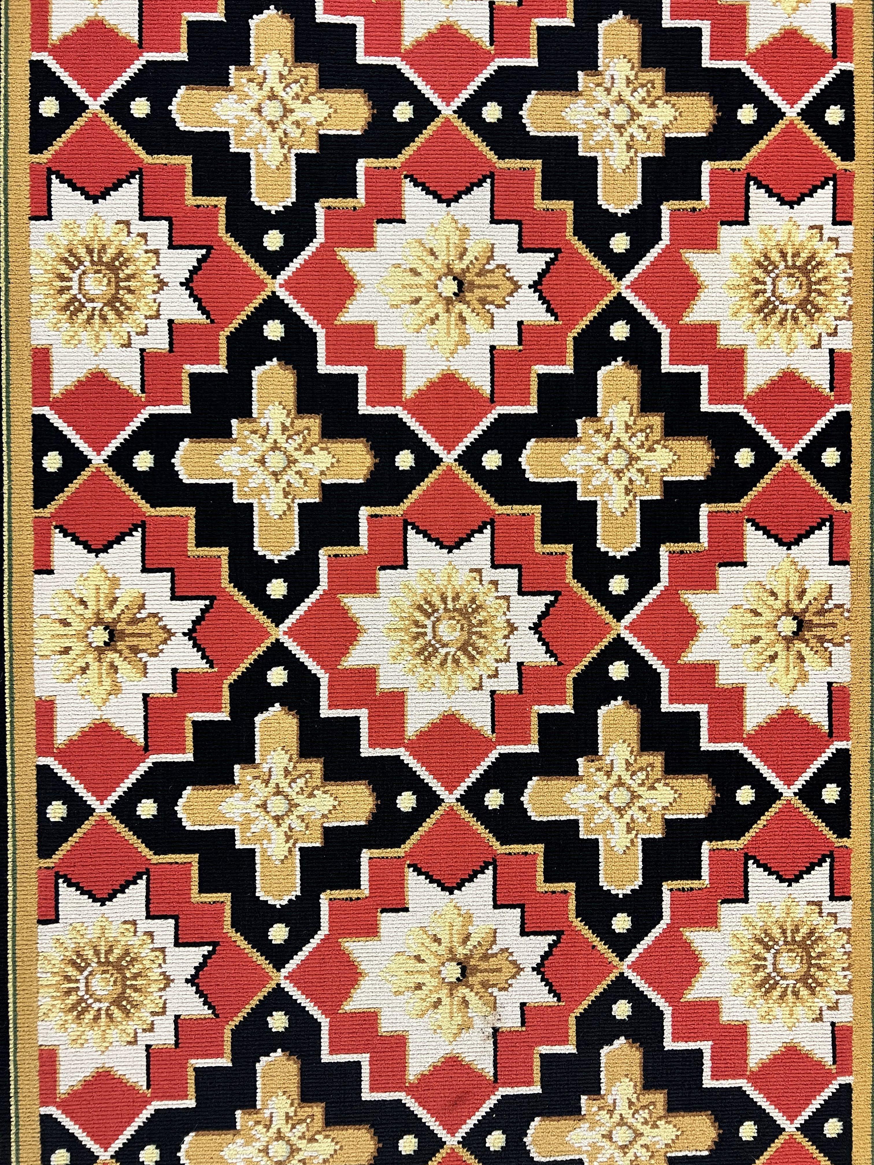 Vintage Runner Rug 3.5 x 14, Long Runner Rug, Stark Custom Made Carpet, European Design, Red Black Ivory Tan, Long Rug for Hallway - Jewel Rugs