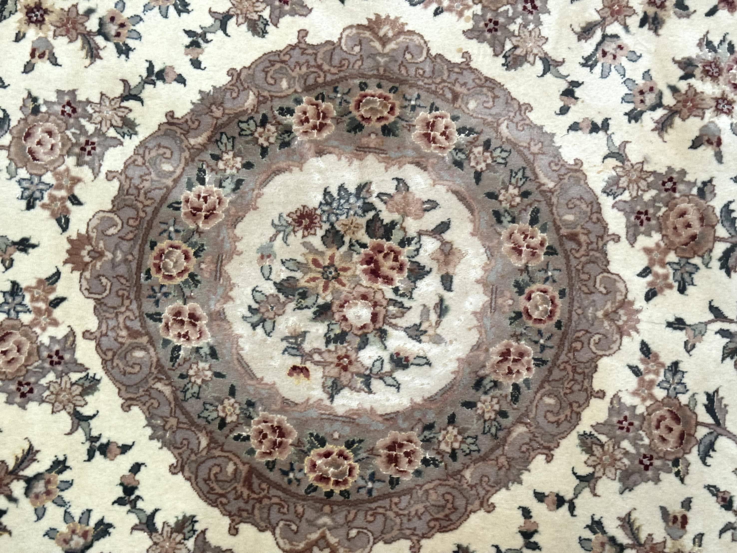 Round Sino Persian Rug 8x8 ft, Wool and Silk, Fine 200 KPSI, Ivory - Jewel Rugs