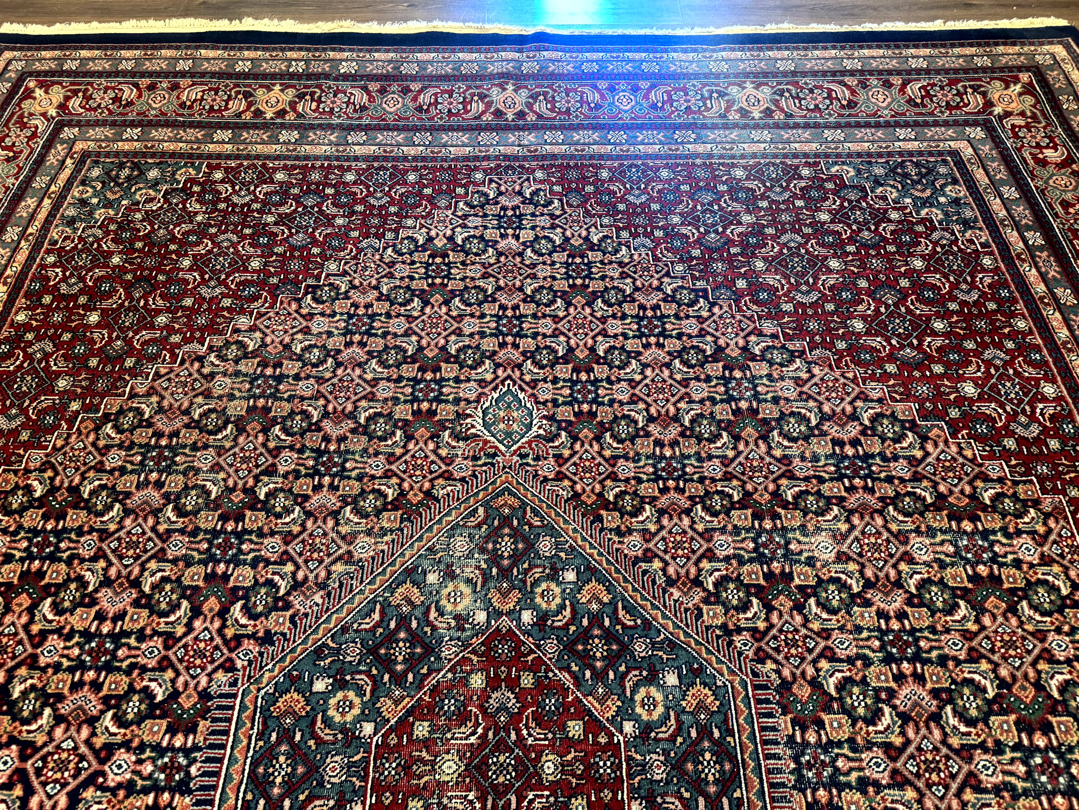 Indo Persian Bidjar Rug 9x12 Wool Handmade Carpet Dark Blue - Jewel Rugs