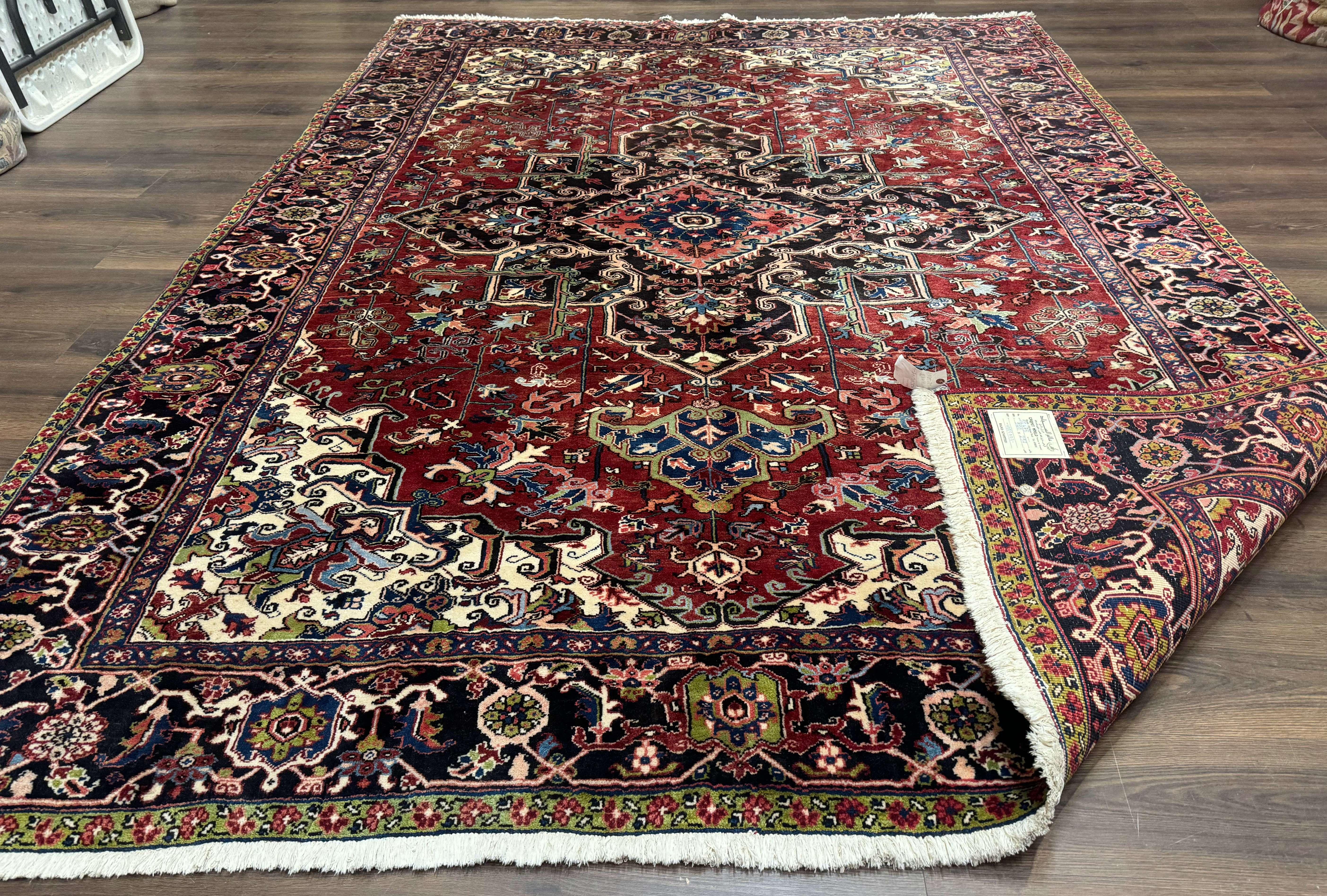 Antique Persian Heriz Rug 8x11, Geometric Tribal Wool Carpet, Brick Red - Jewel Rugs