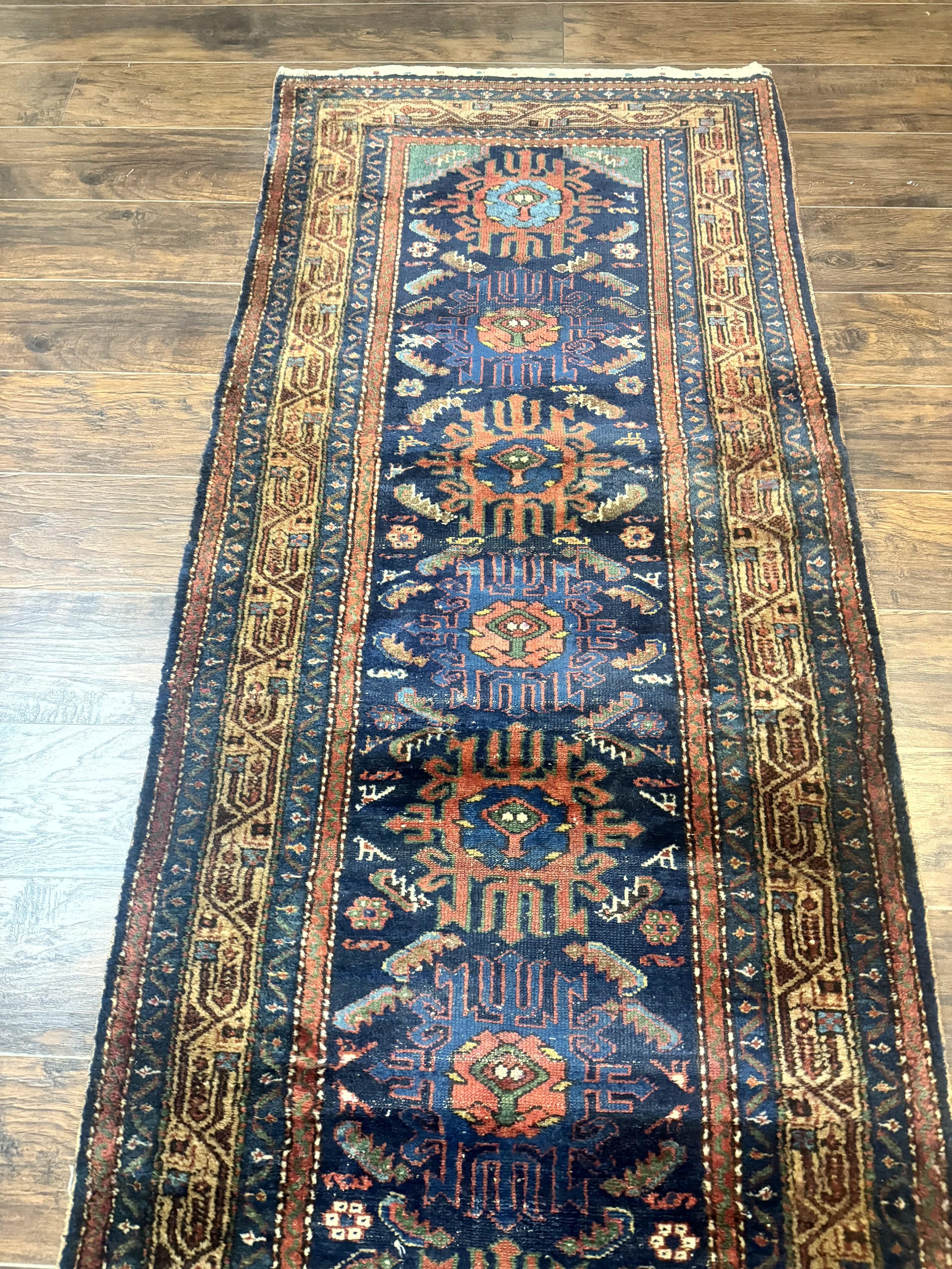 Antique Persian Sarab Runner 3x17, Blue Persian Runner Rug, Long Handmade Wool Carpet for Hallway, Rare, Tribal - Jewel Rugs