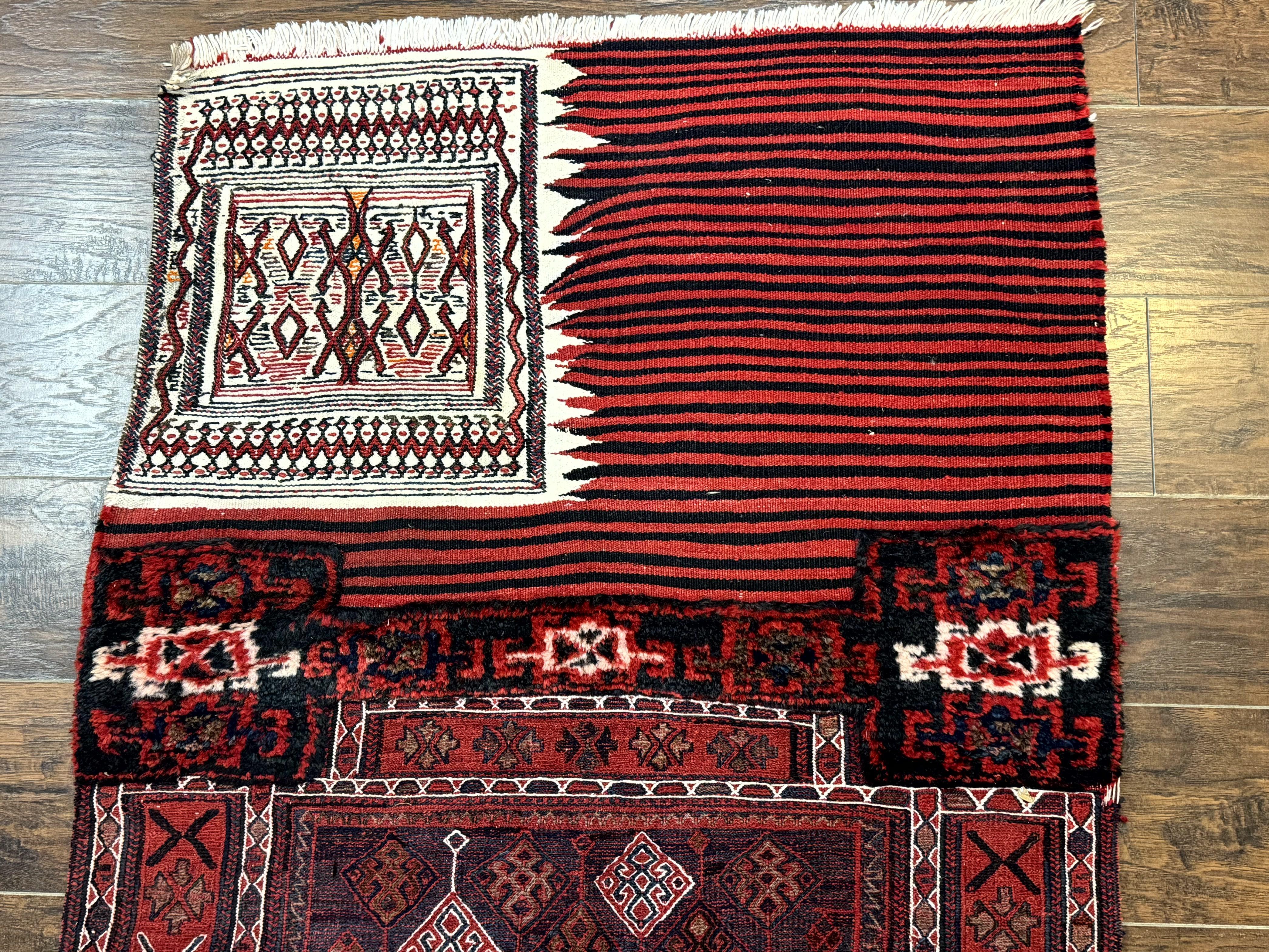 Persian Tribal Nomadic Saddle Cover Rug, Antique, Handmade, Wool, Red Ivory Black, Collectible, Shashavan - Jewel Rugs