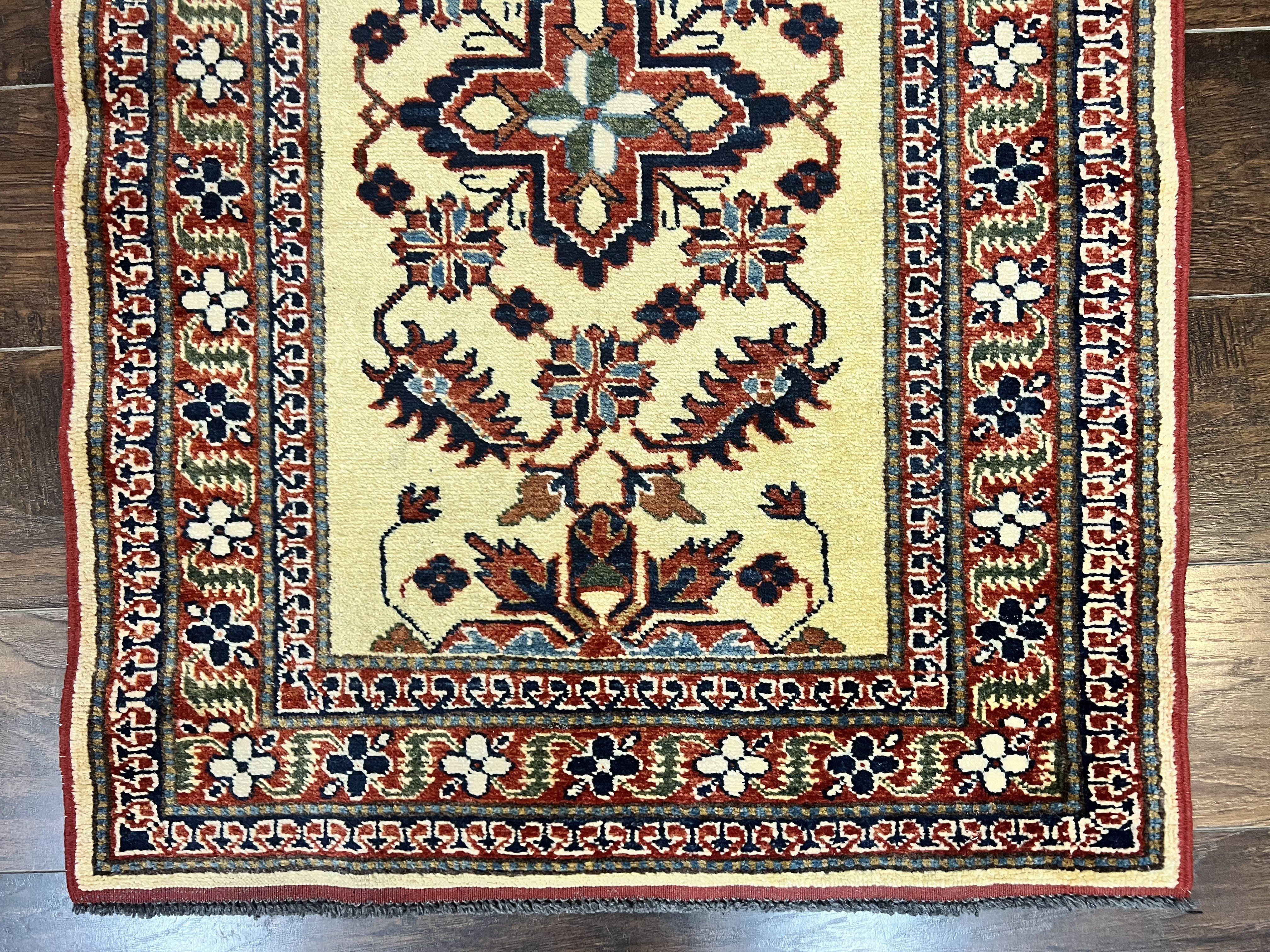 Afghan Heriz Runner Rug 2.9 x 12, Vintage Hand Knotted Persian Carpet for Hallway, 12ft Runner, Wool, Cream - Jewel Rugs