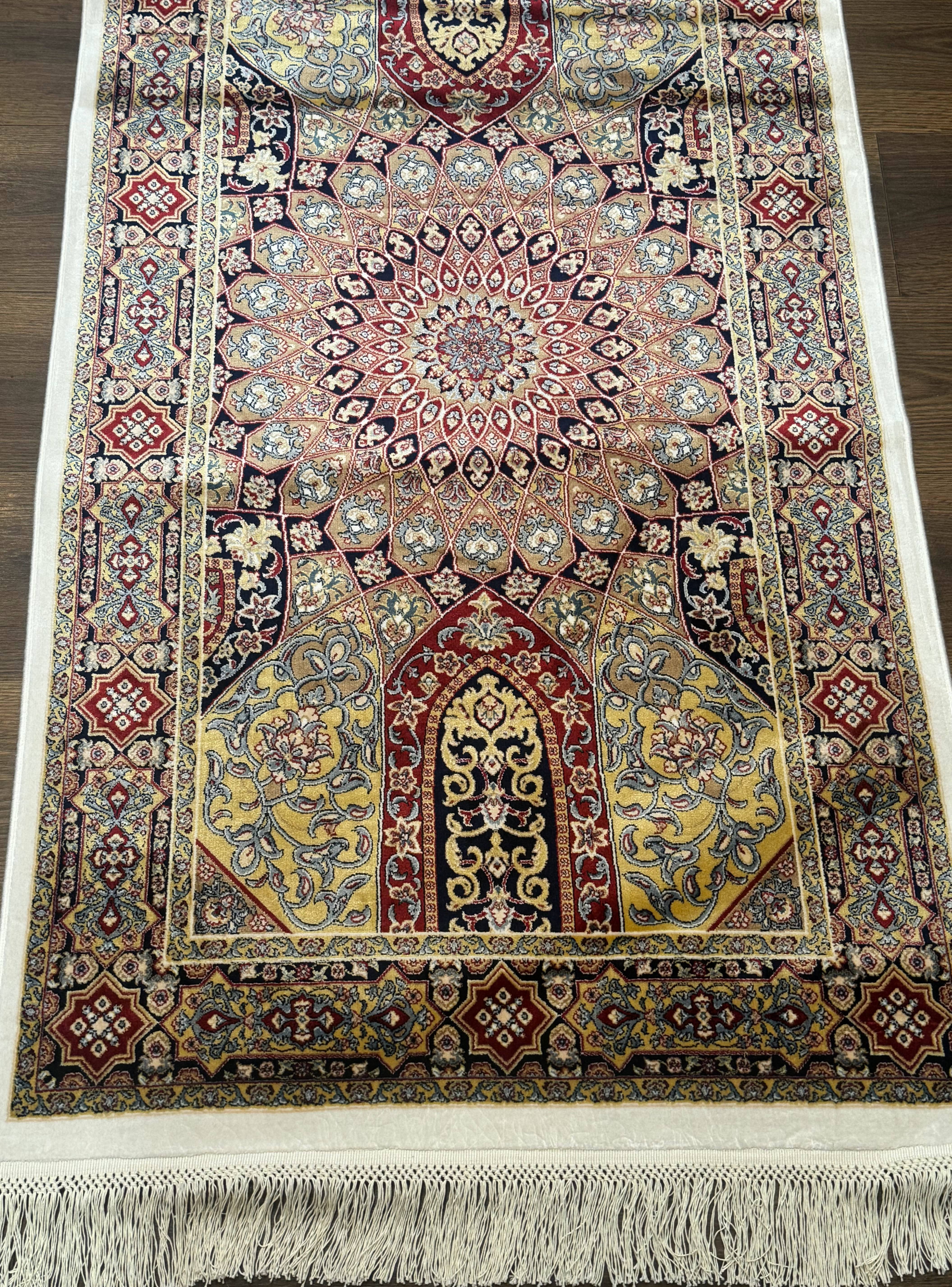 Turkish Silk Runner Rug 2.6 x 10, Dome Design, Hereke Runner, Bamboo Silk, New - Jewel Rugs