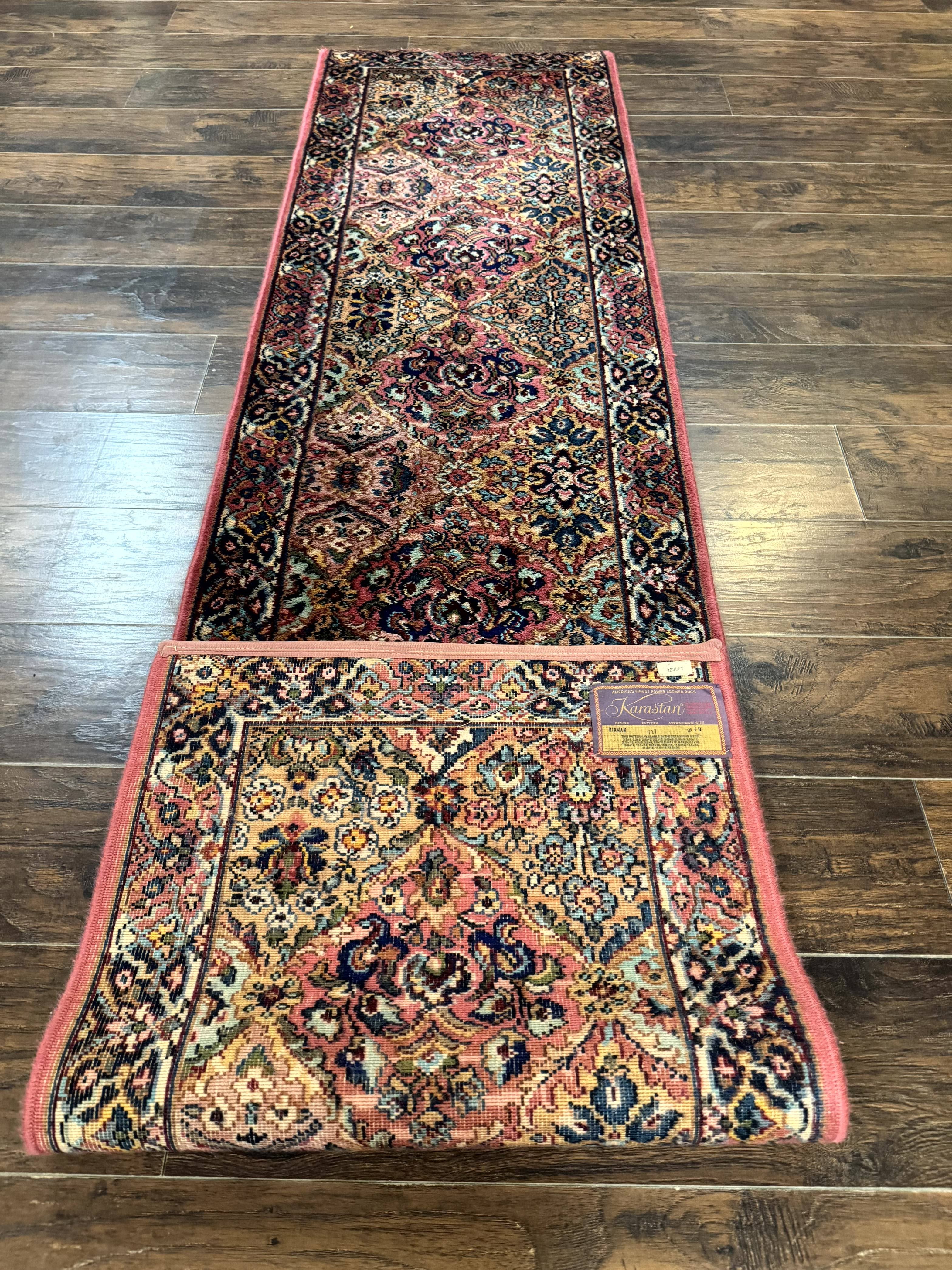 Karastan Runner Rug 2x9, Multicolor Panel Kirman Runner #717, Wool Pile, Original 700 Series, Vintage, Skinny Runner 2 x 9, Rare - Jewel Rugs