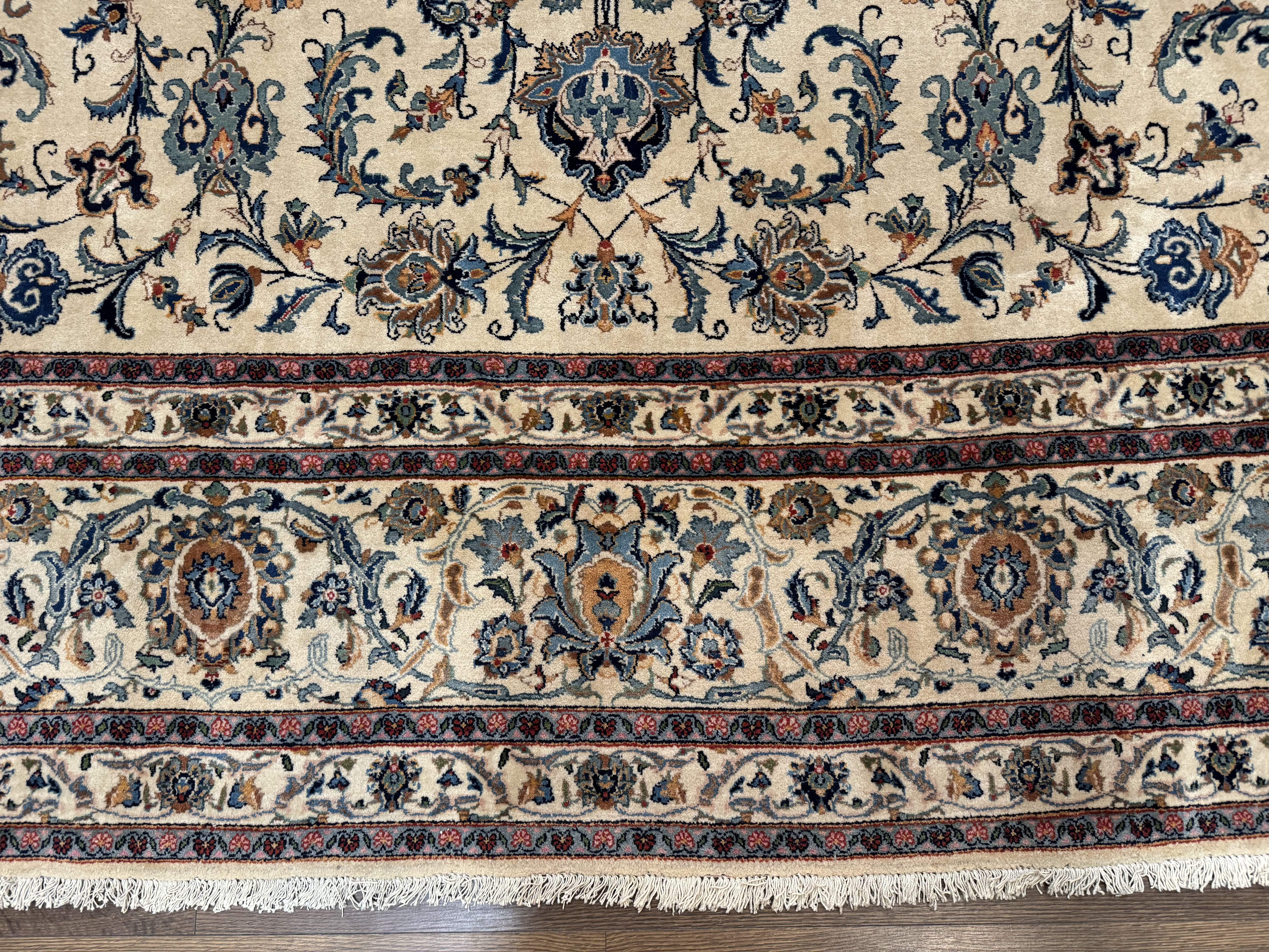 Persian Kashan Rug 10x14, Bone - Beige and Blue, Allover Pattern, Traditional Persian Carpet, Fine 260 KPSI - Jewel Rugs