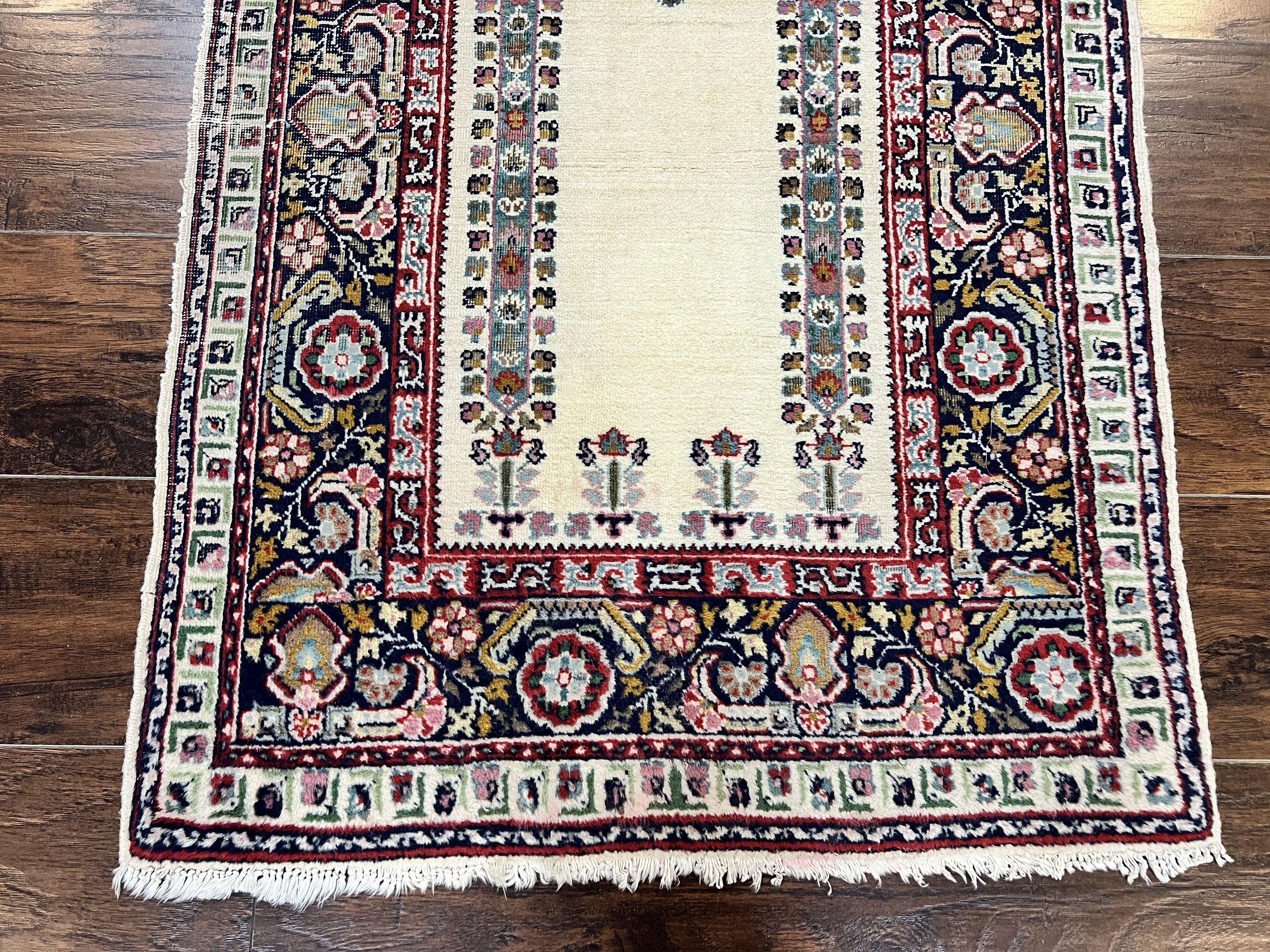 Turkish Prayer Rug 2.5 x 4, Vintage Wool Hand Knotted Carpet, Ivory - Jewel Rugs