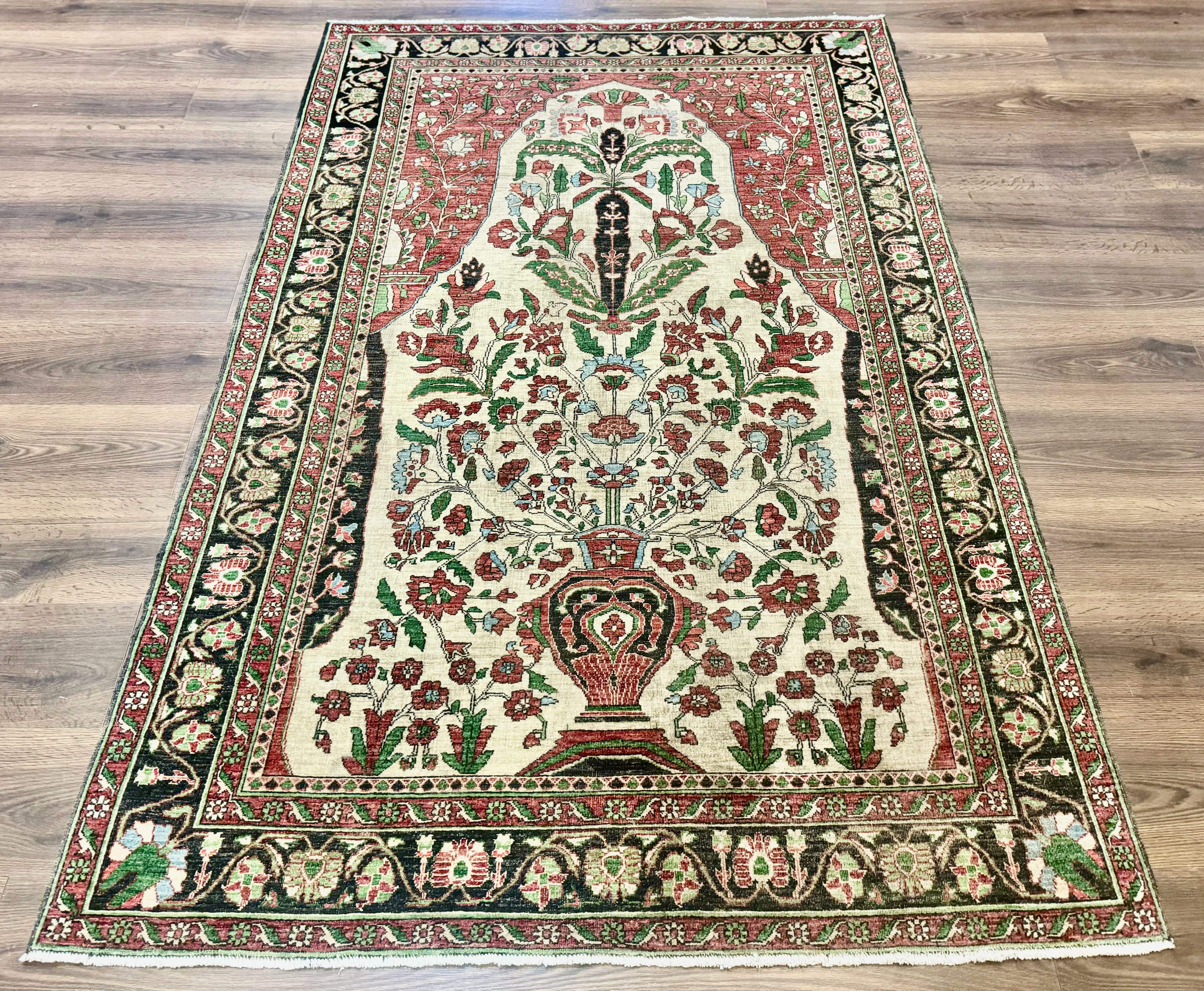 Persian Sarouk Rug 5x7 – Tree of Life Prayer Rug, Persian Vase Design - Jewel Rugs