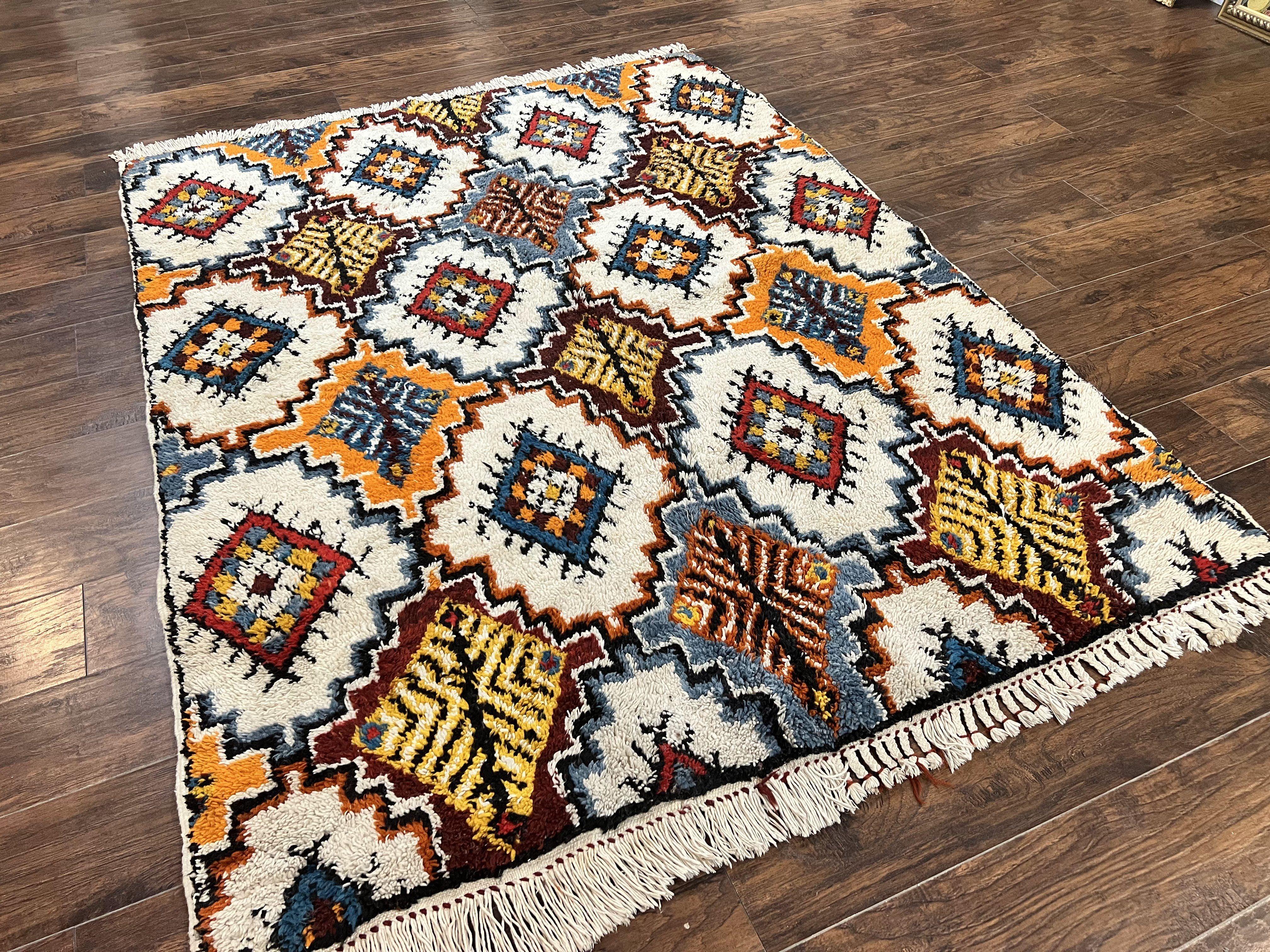 Moroccan Rug 5.9 x 7.6, Colorful Geometric Panel, Soft Wool, Handmade, Multicolor, Vintage Moroccan Carpet, Berber Rug, Rabat Rug - Jewel Rugs