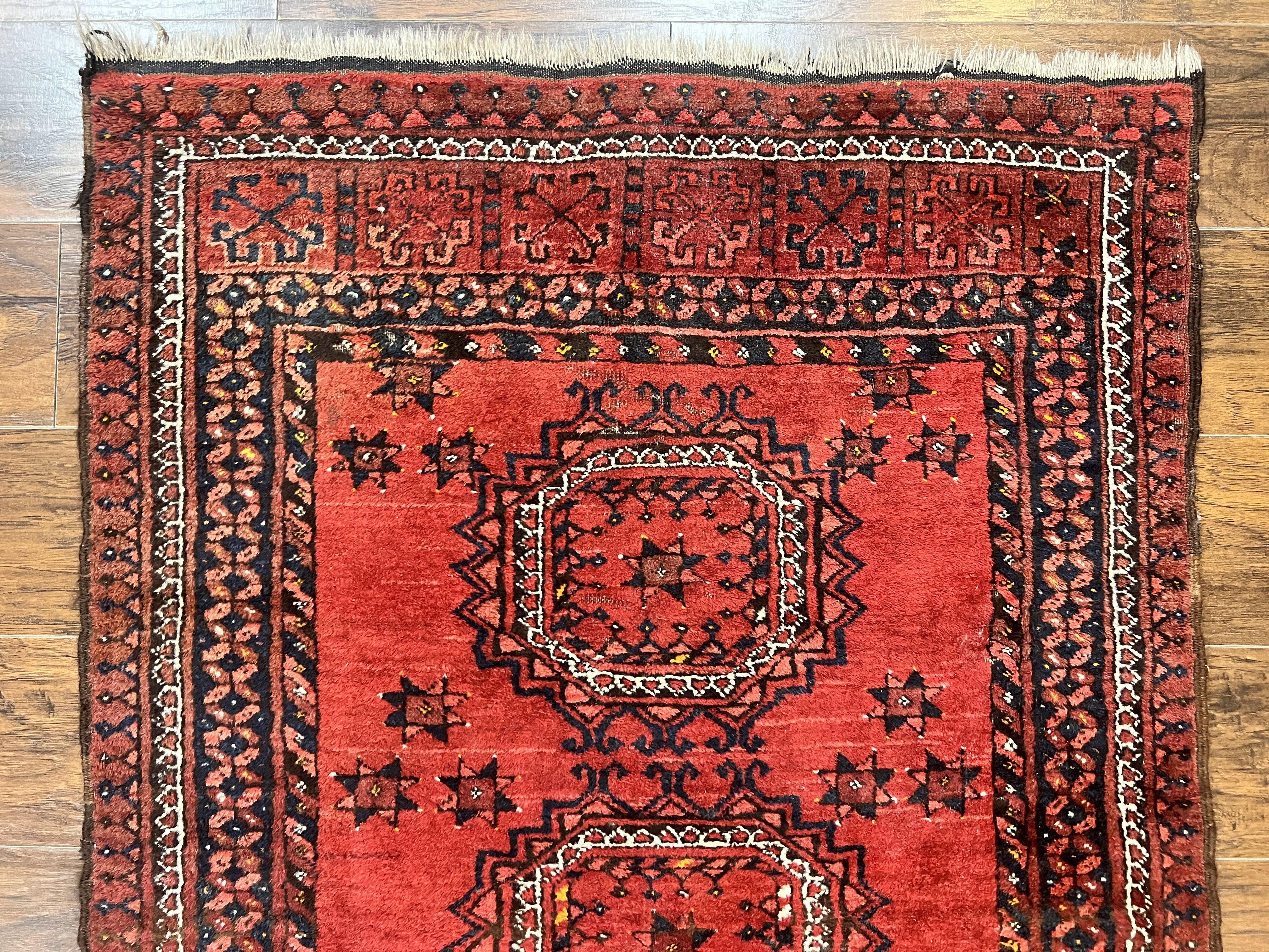 Afghan Rug 3x6, Semi Antique Vintage Oriental Carpet, Wool Handmade Red Rug, Tribal Rug, Afghan Beshir Rug - Jewel Rugs