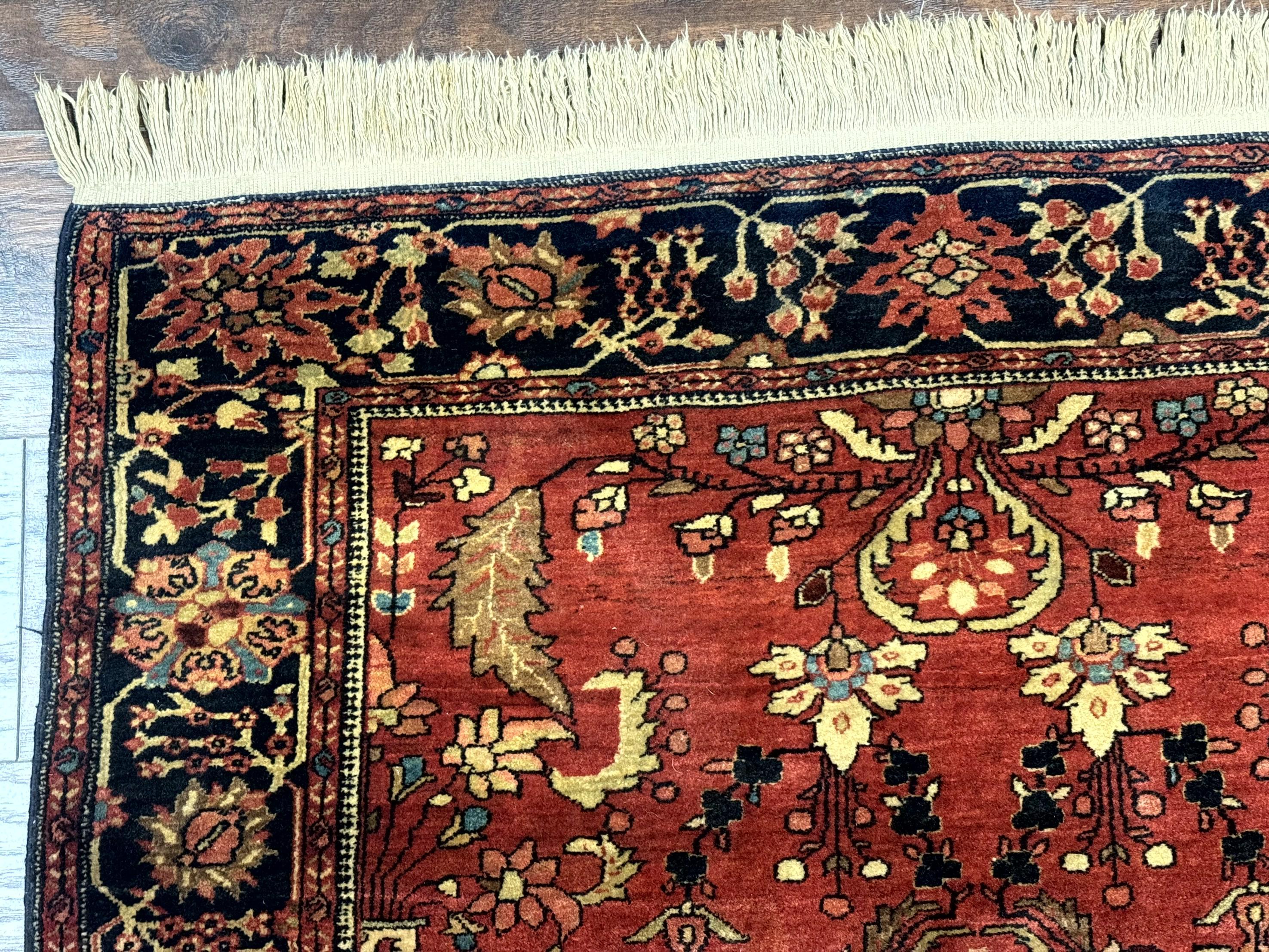 Antique Persian Farahan Sarouk Rug 3.6 x 5, Red, Floral, Traditional Rug, Fine 210 KPSI - Jewel Rugs