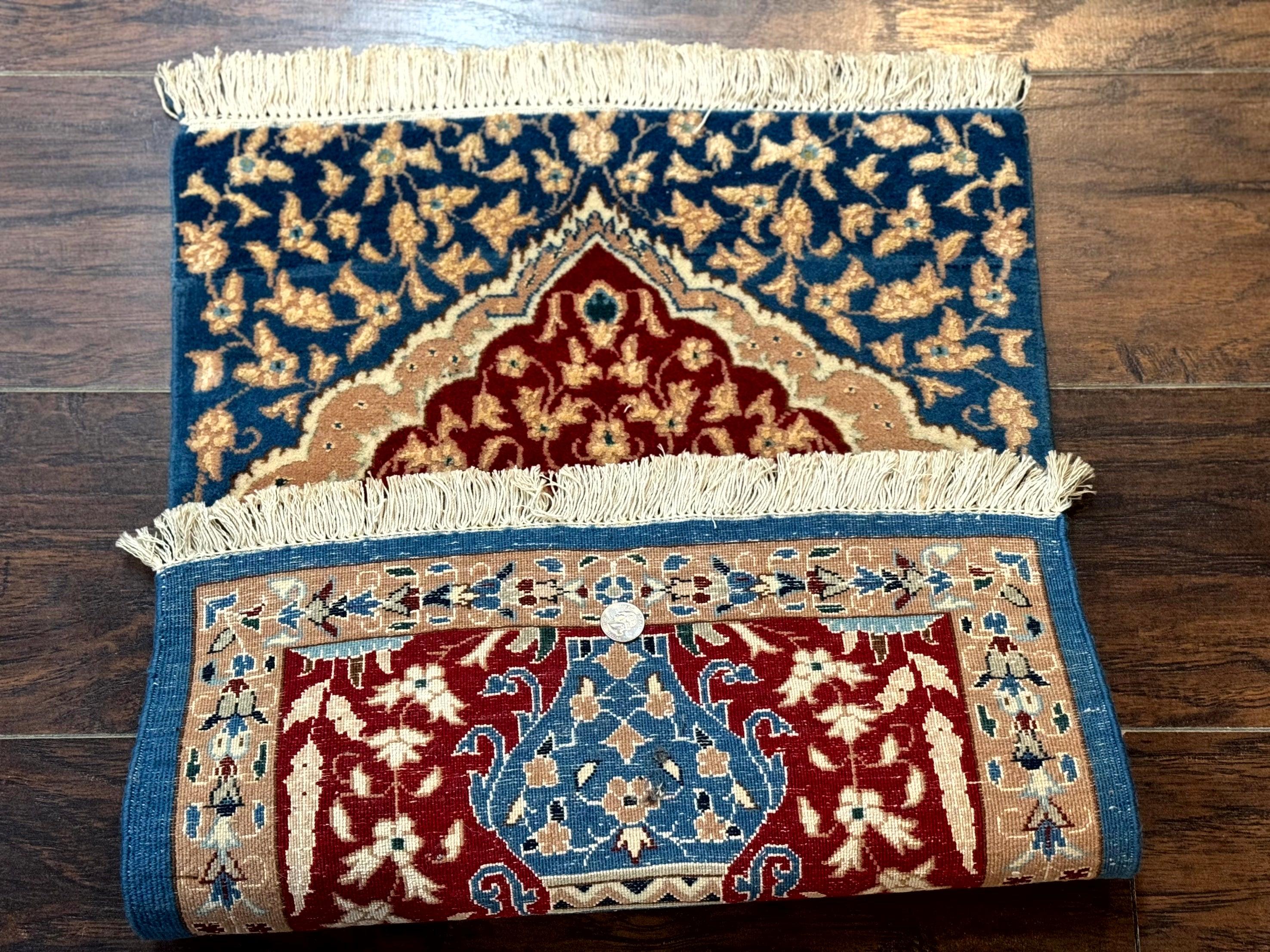 Small Persian Nain Rug, Persian Vase Tree of Life Design, Red and Blue, Very Fine 260 KPSI, Wool and Silk Highlights - Jewel Rugs