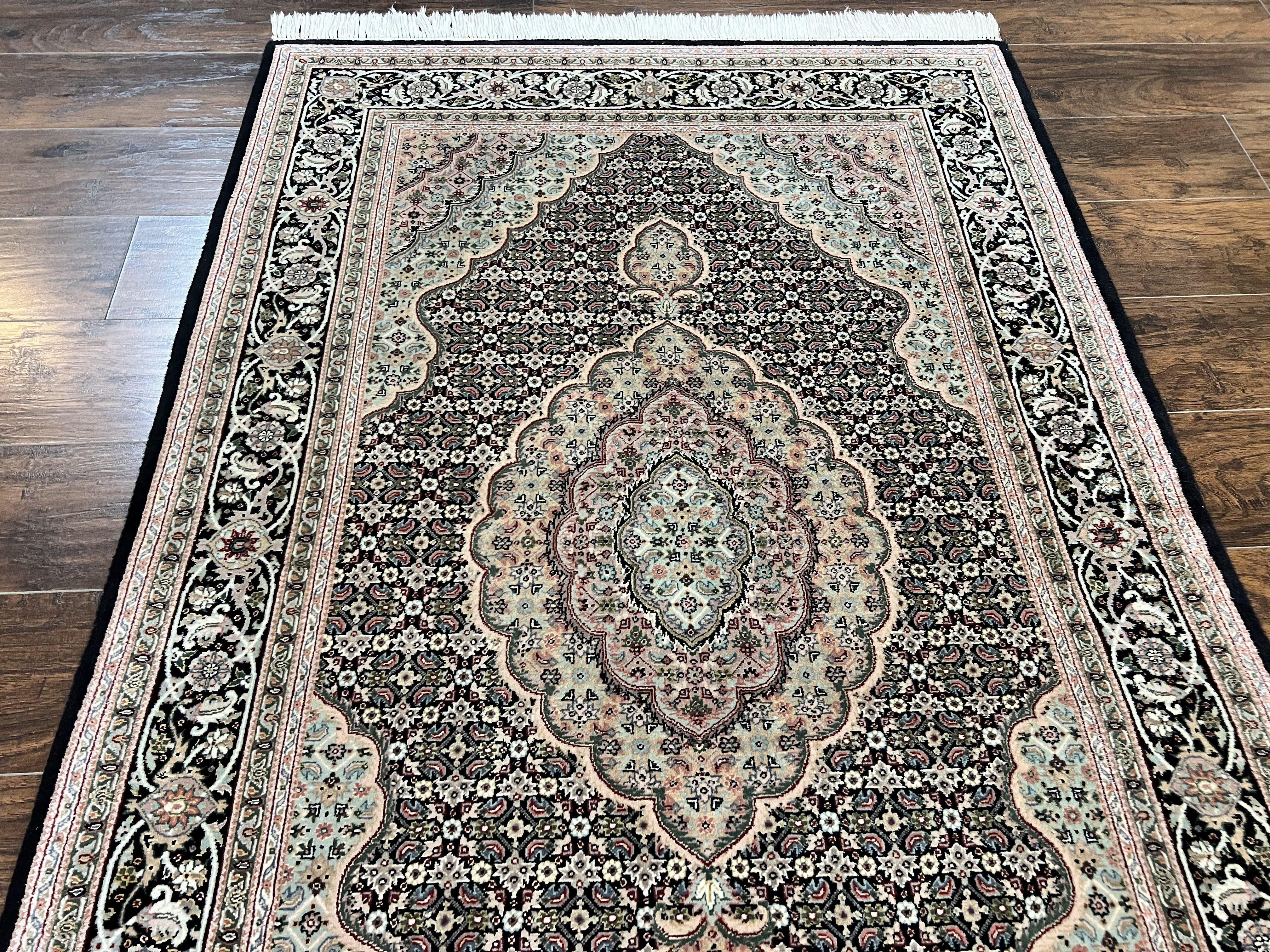 Sino Persian Rug 4x6, Fine Hand Knotted Carpet, Black, Wool, Vintage Rug 4 x 6, Herati Mahi, 300 KPSI - Jewel Rugs