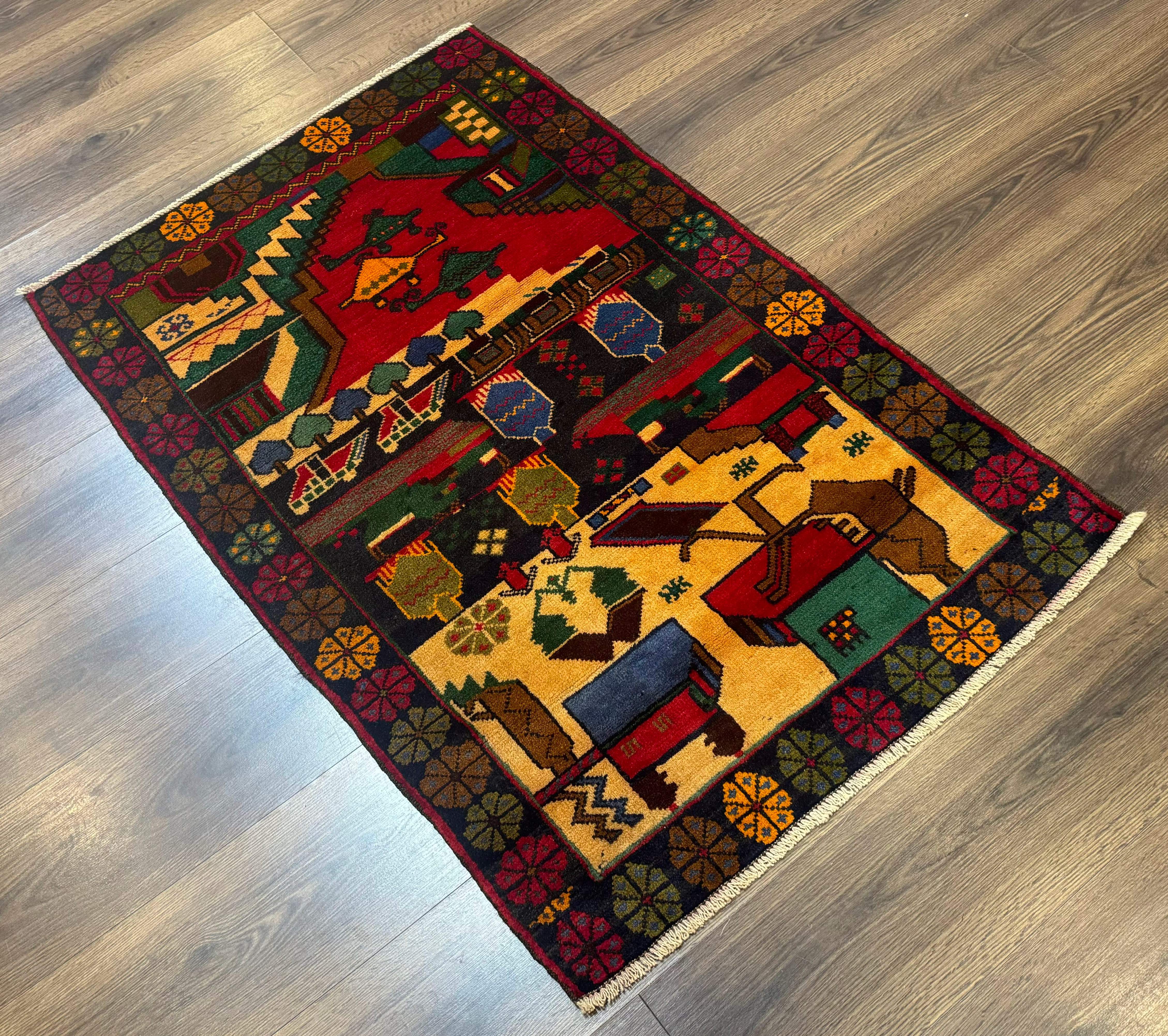 Afghan War Rug 3x4 ft, Hand-Knotted Wool Colorful Carpet - Jewel Rugs