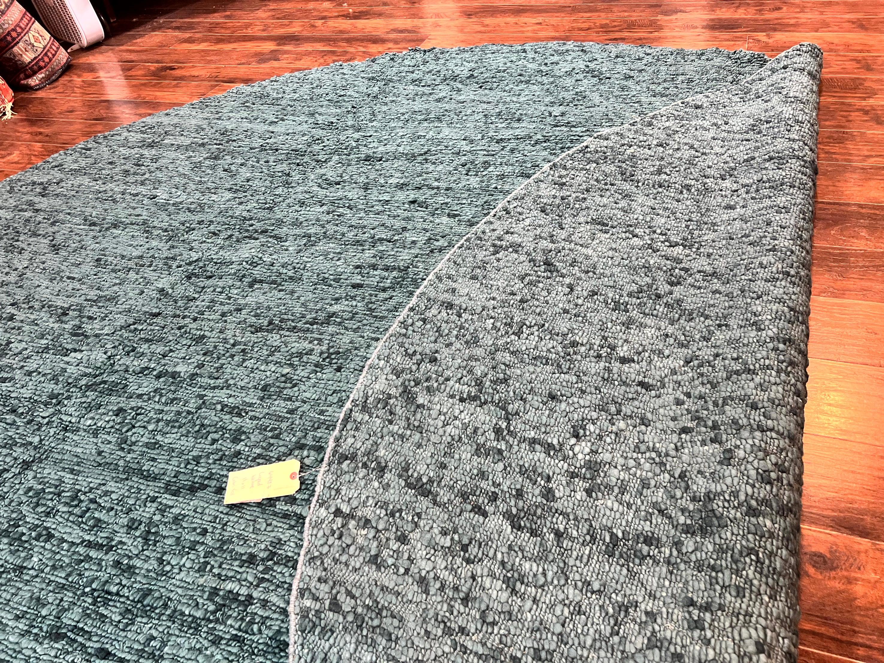 Large Round Indian Rug 11x11, Teal, Vintage Handmade Wool Carpet - Jewel Rugs