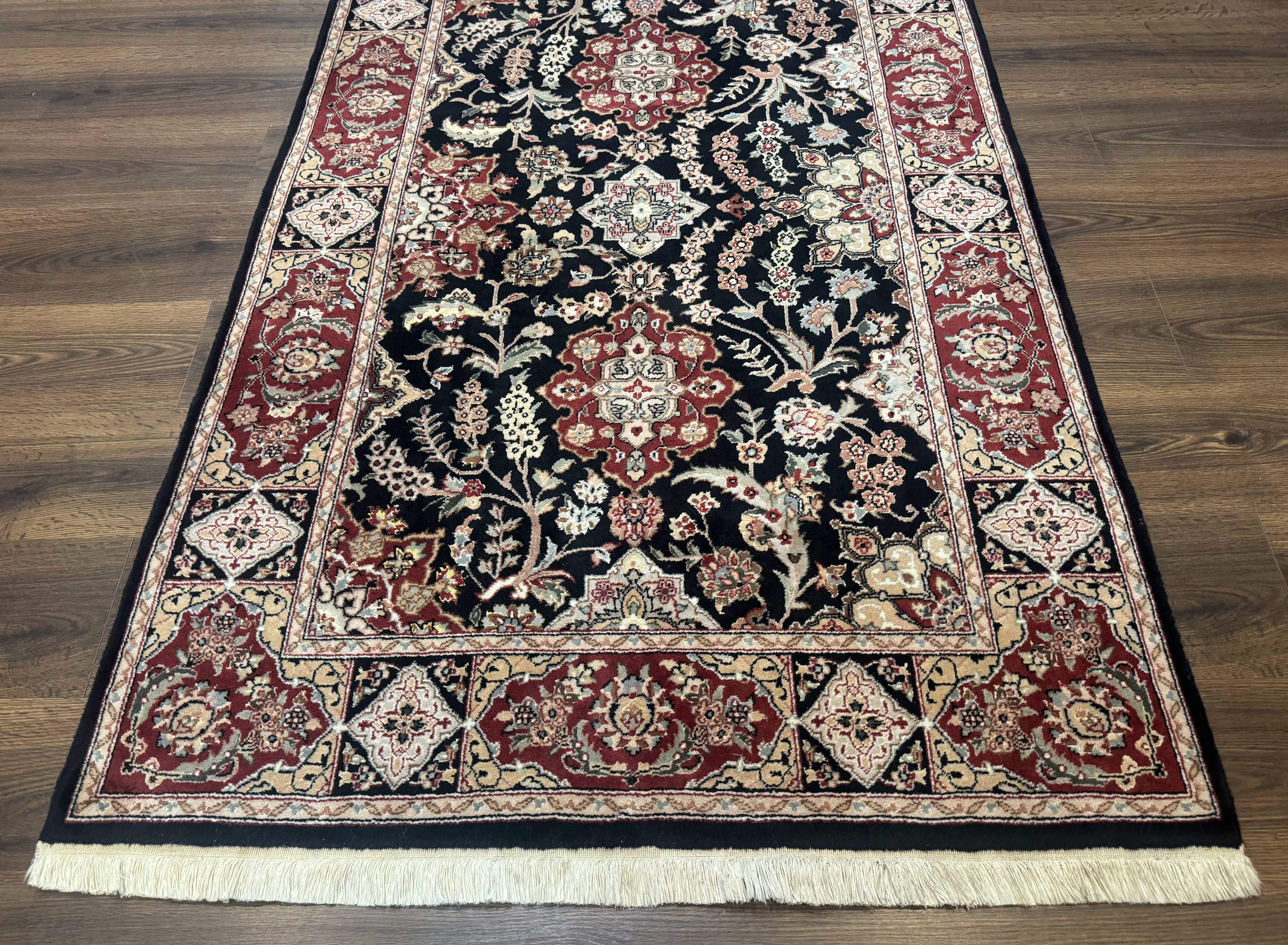 Pak Persian Rug 4x6, Black and Burgundy, Floral Allover, Wool and Silk - Jewel Rugs