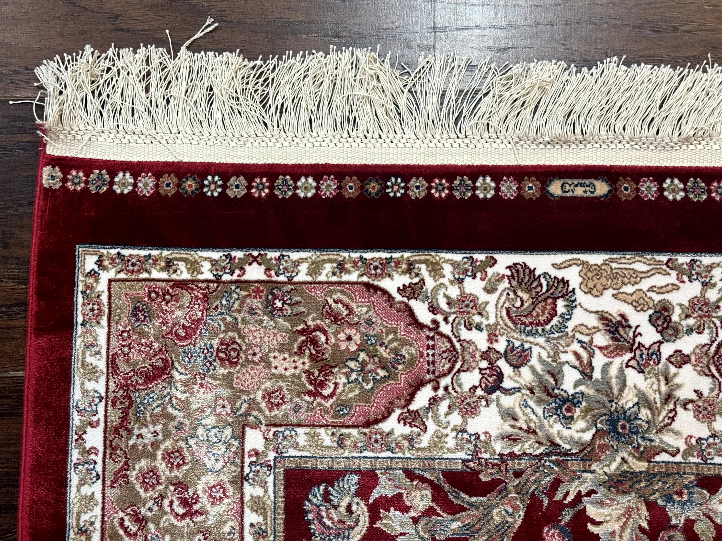 Dark Red Turkish Silk Rug 2.6 x 4, Hunting Design Scene, Bamboo Silk - Jewel Rugs