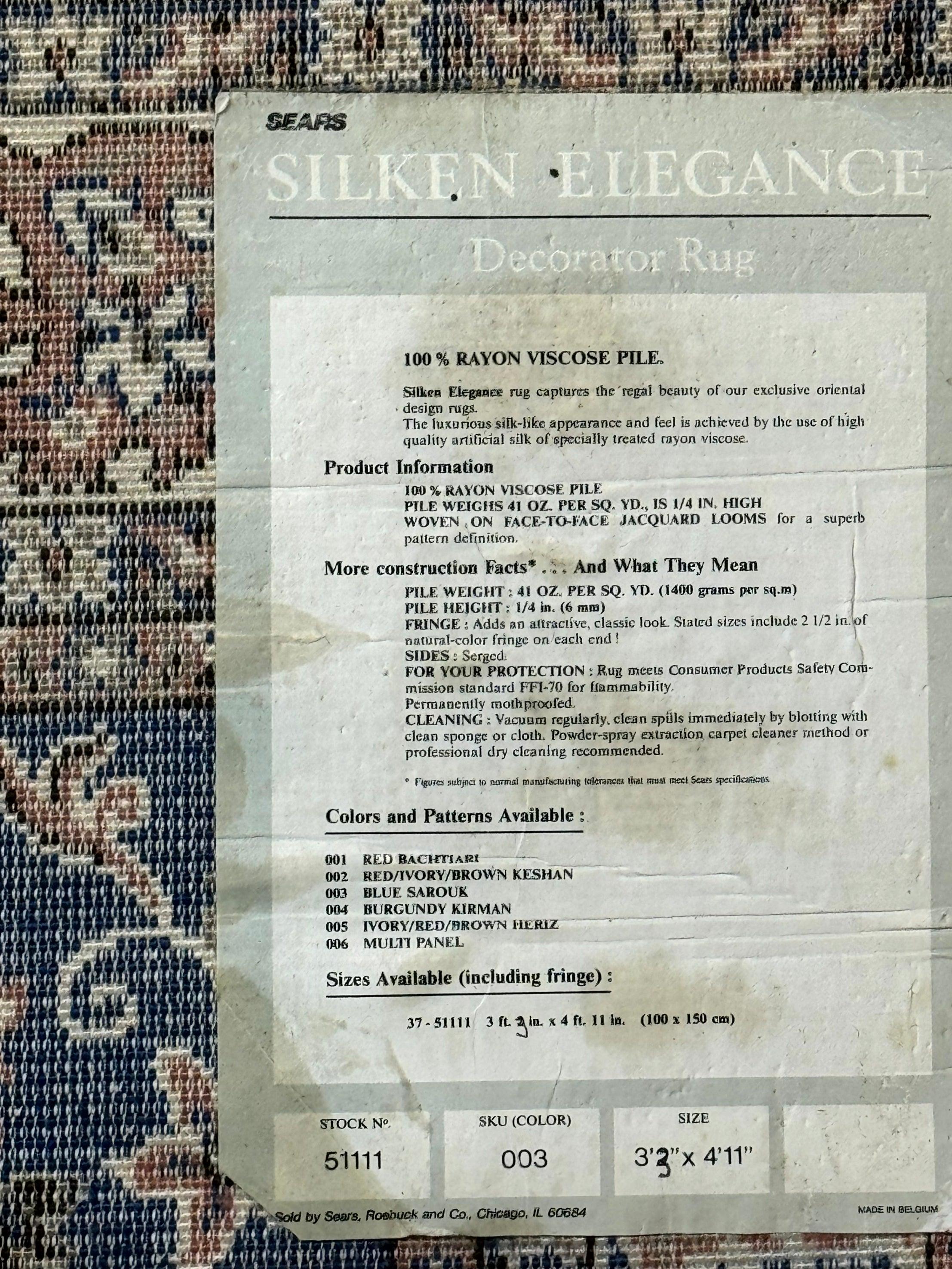 Vintage Art Silk Rug 3x4, Traditional Oriental Persian Design Rug, Belgium Power Loomed Rug, Navy Blue - Jewel Rugs