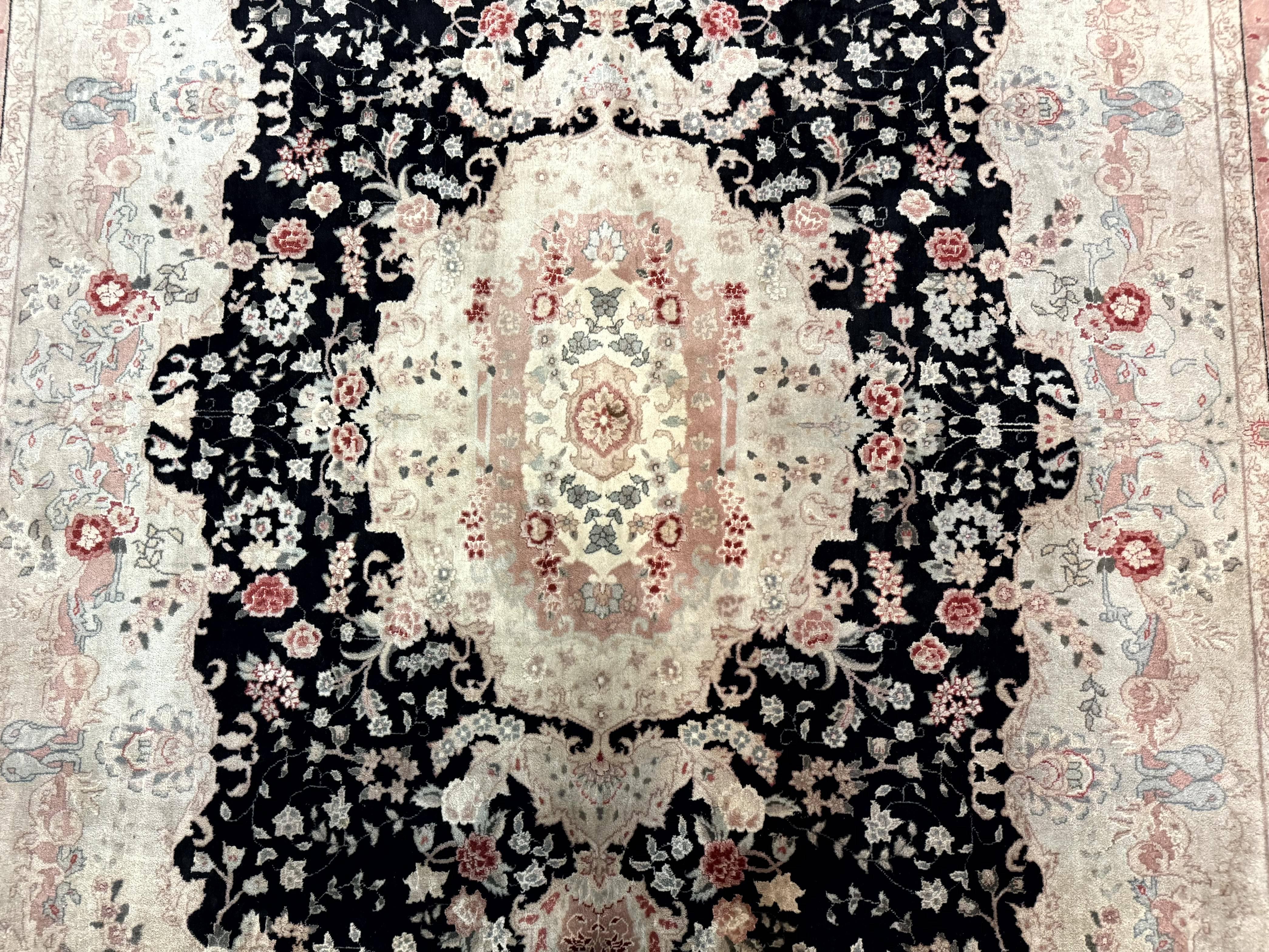 Pak Persian Tabriz Rug 8.6 x 11.6, Black Pink, Traditional Elegant Formal Oriental Carpet, Dining Room Rug, Fine 225 KPSI - Jewel Rugs