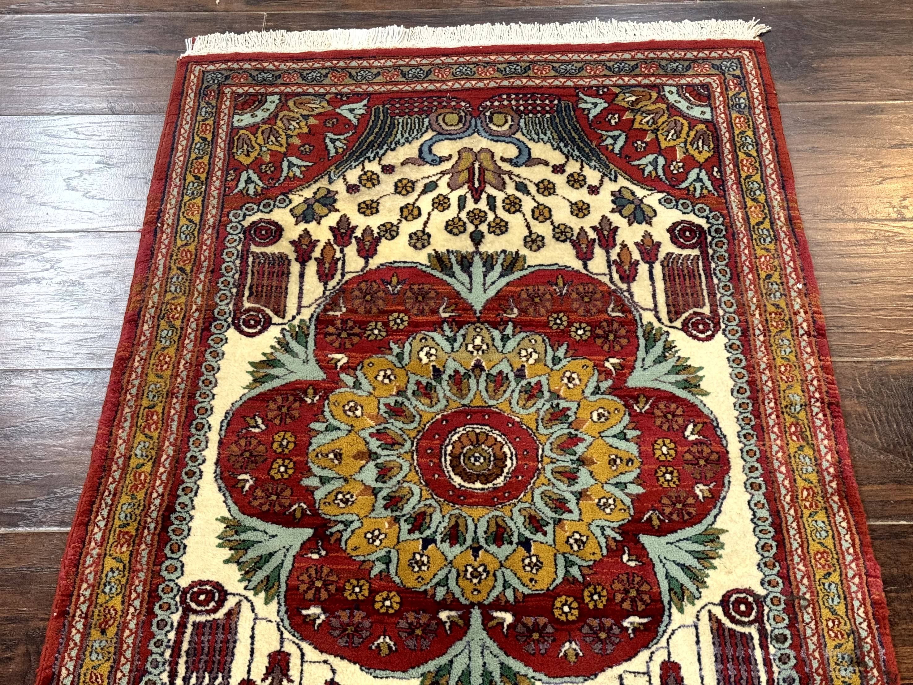 Persian Bijar Rug 2.6 x 4, Antique Carpet, Brick Red and Ivory - Jewel Rugs