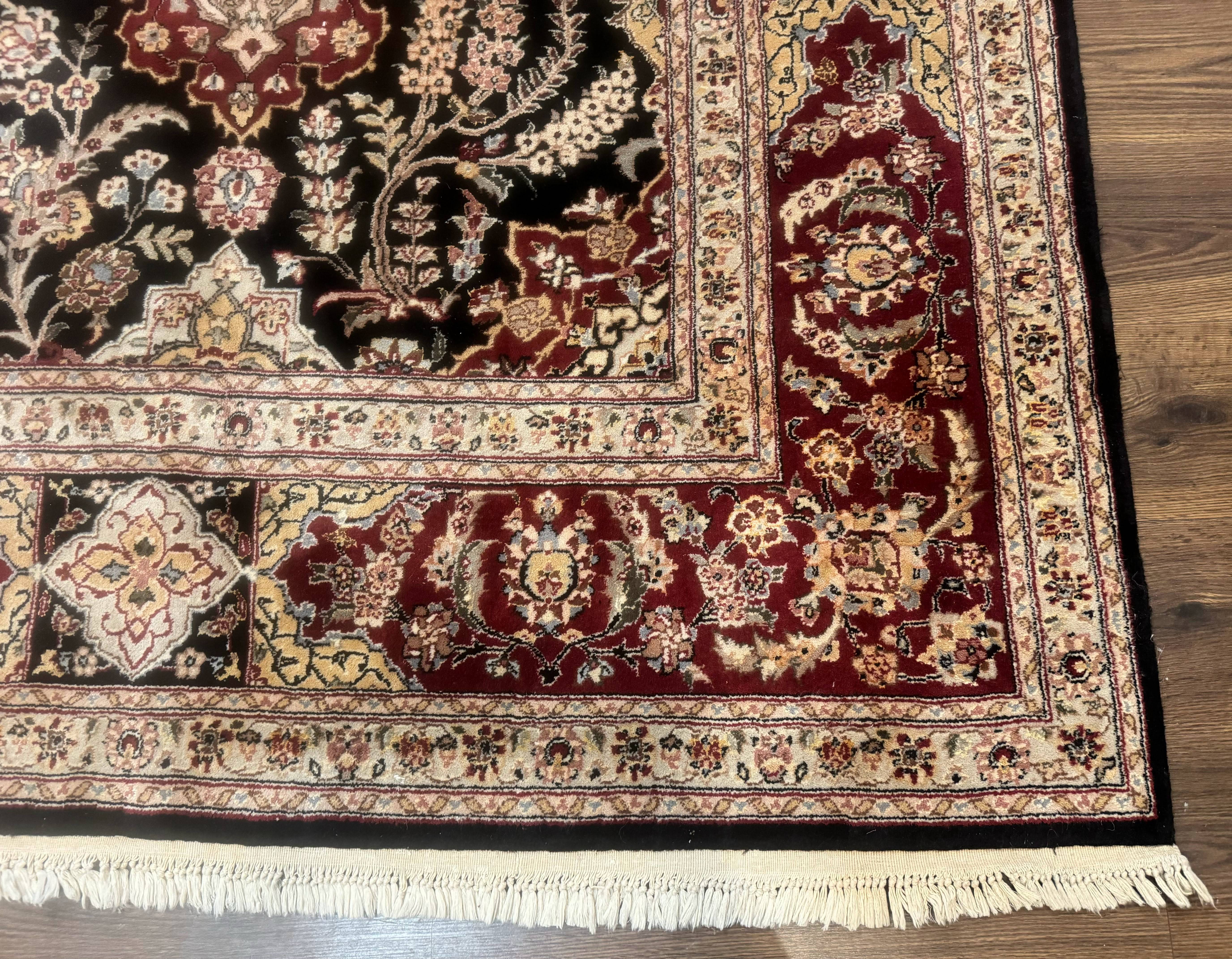 Sino Persian Rug 9x12, Black & Maroon, Wool and Silk, Allover Pattern - Jewel Rugs