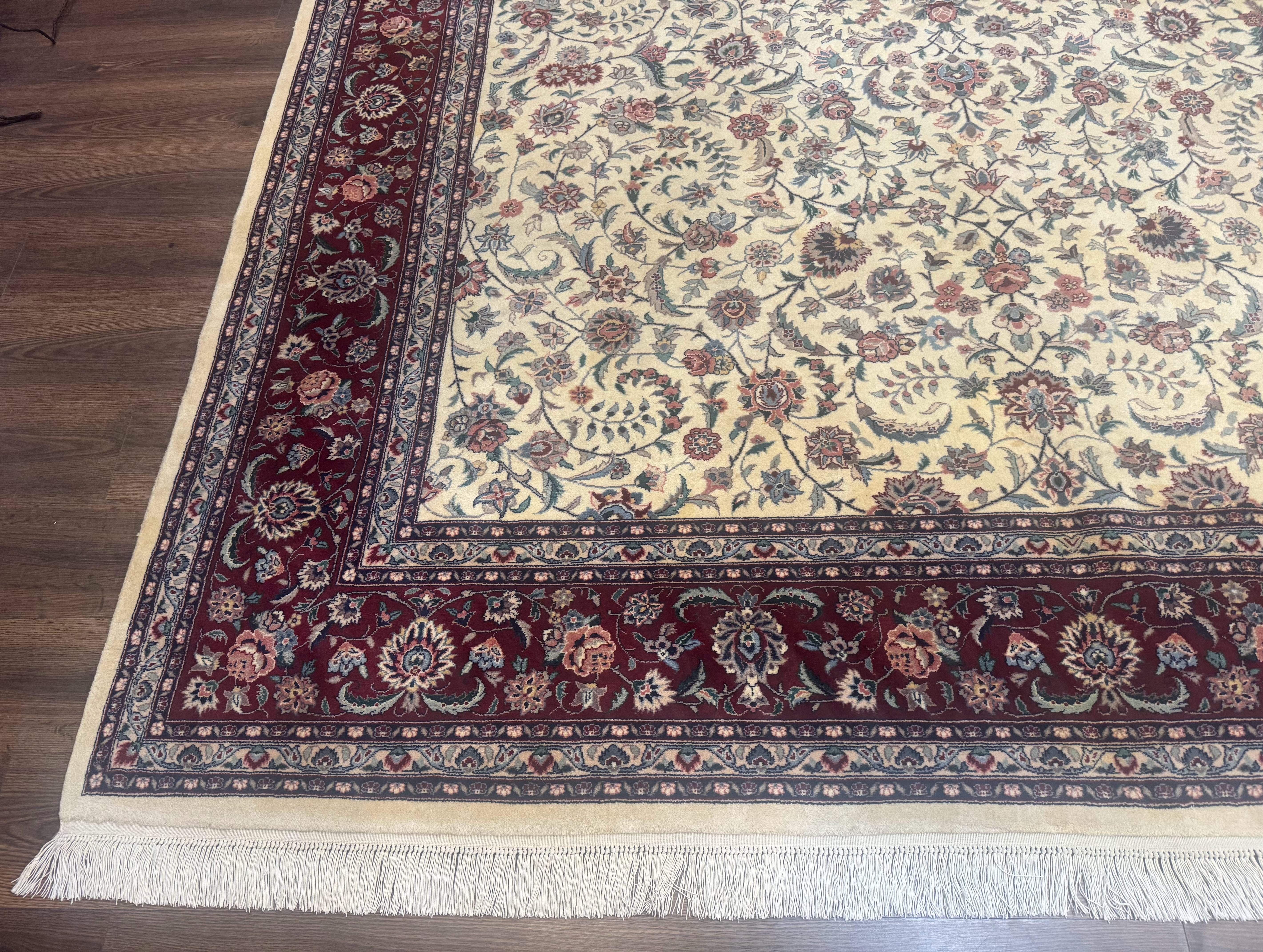 Pak Persian Rug 9x12 – Ivory and Maroon, Hand-Knotted Wool Carpet - Jewel Rugs