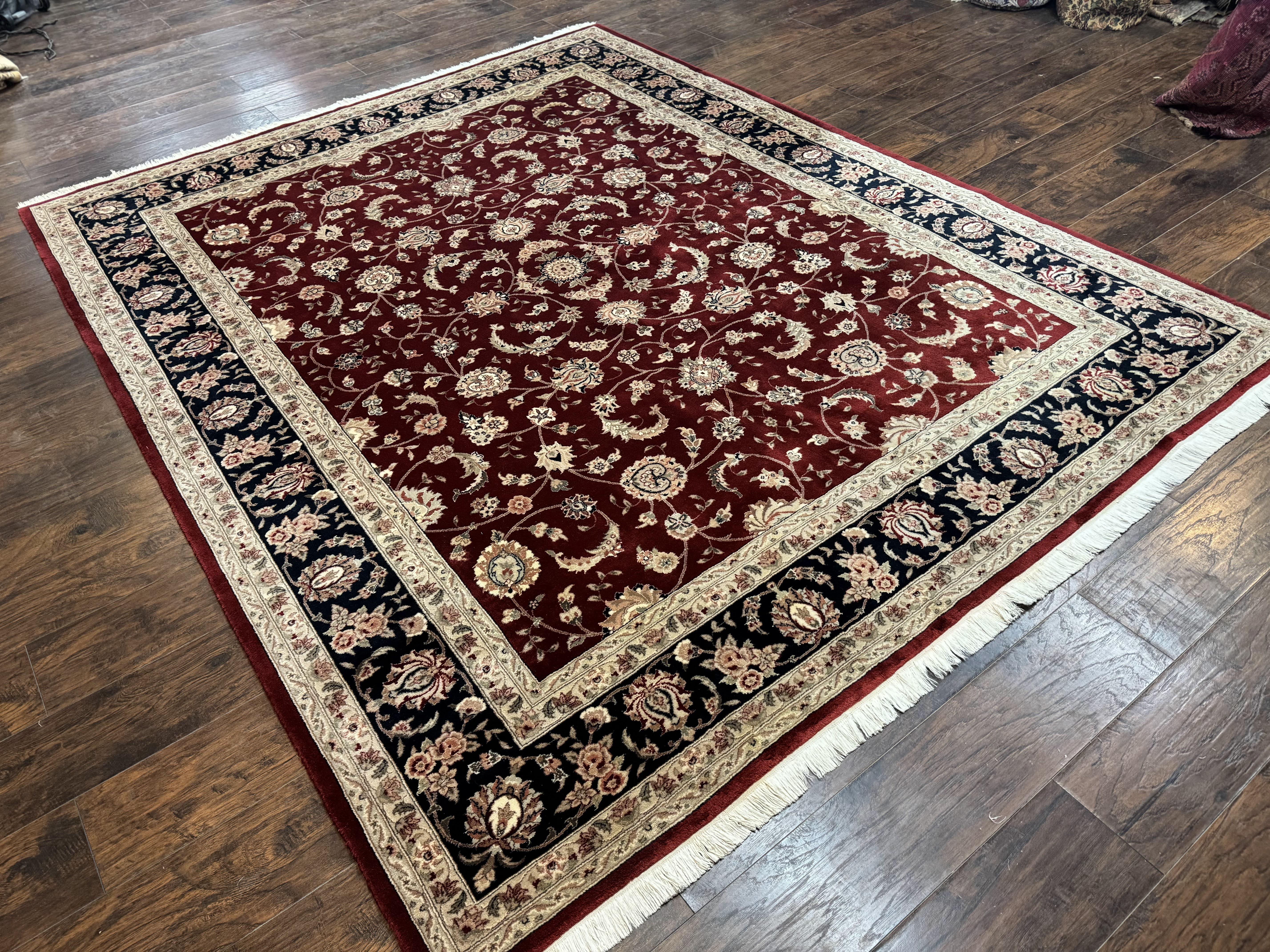 Maroon Persian Area Rug 8x10, Floral Allover, Pak Persian, Wool and Silk Highlights, Traditional Oriental Carpet - Jewel Rugs