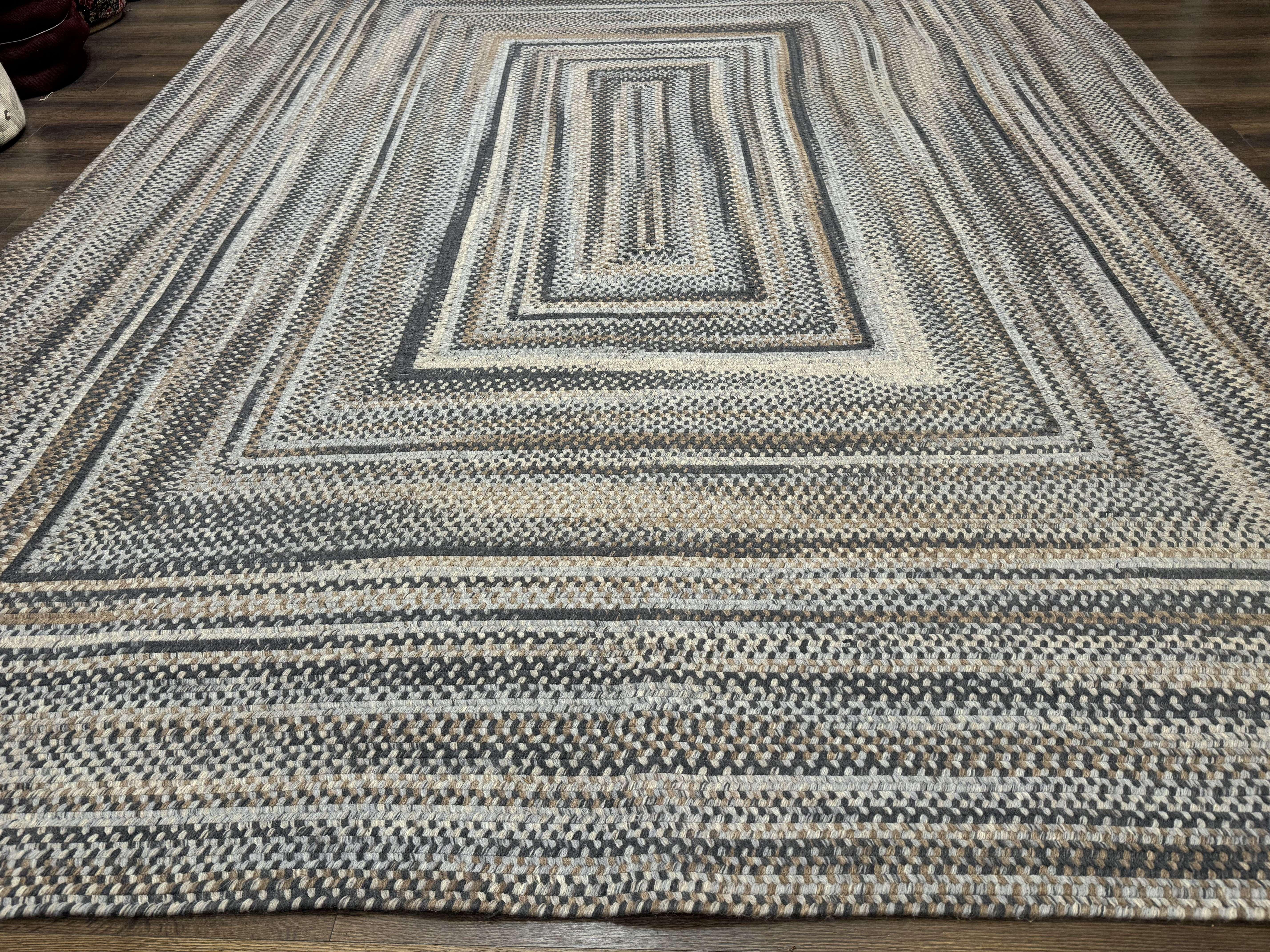 Large American Braided Rug 10x13, Multicolor, Vintage Braided Carpet, Rare Size - Jewel Rugs