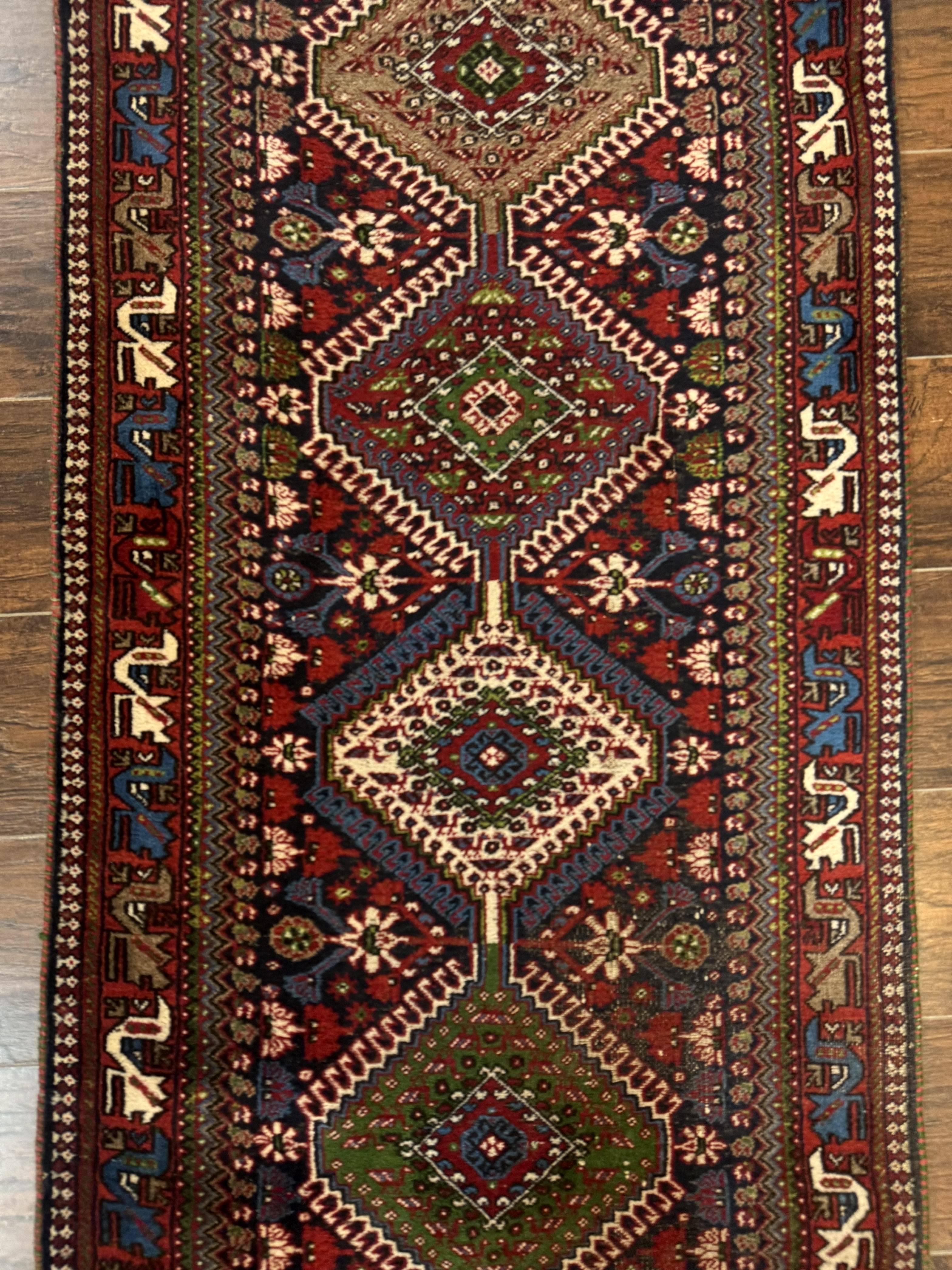 Persian Tribal Runner Rug 2.6 x 20 ft, Antique Persian Shiraz Carpet for Hallway, Colorful Navy Blue - Jewel Rugs