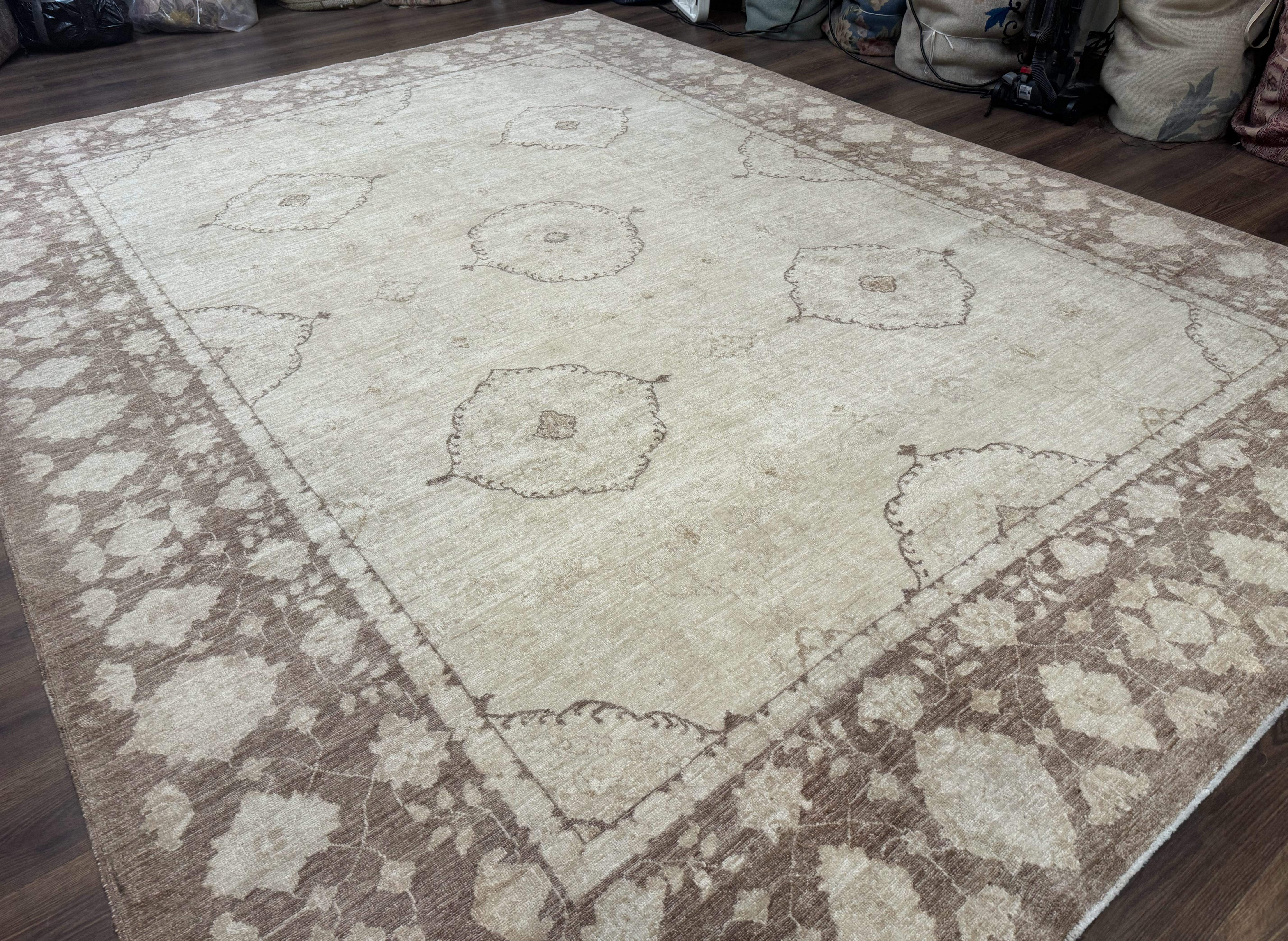 Modern Pakistani Peshawar Rug 10x13, Neutral Colors, Vintage Rug for Modern Home - Jewel Rugs