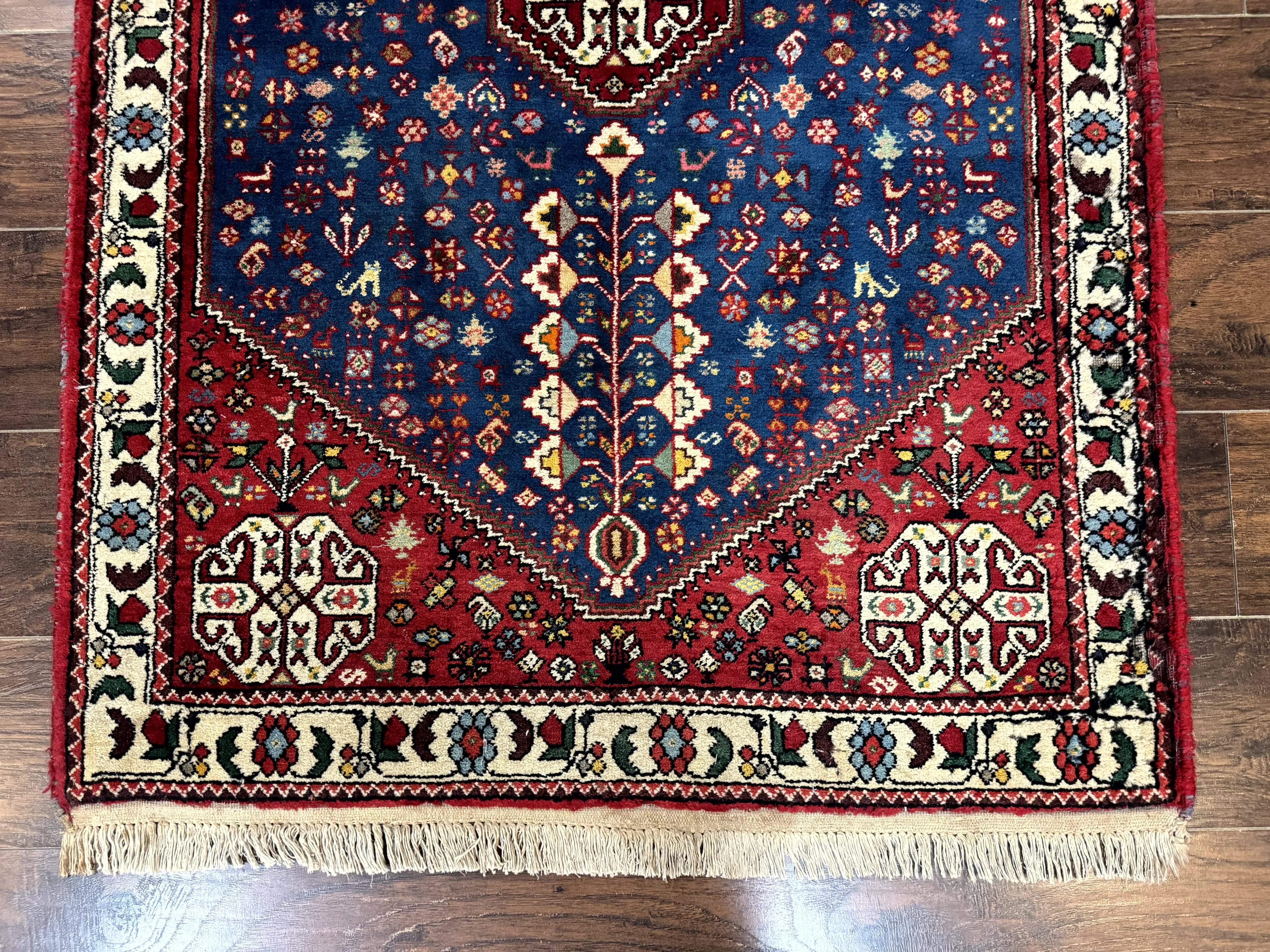 Persian Shiraz Tribal Rug 3x5 – Blue and Red, Wool, Animal Pictorials - Jewel Rugs