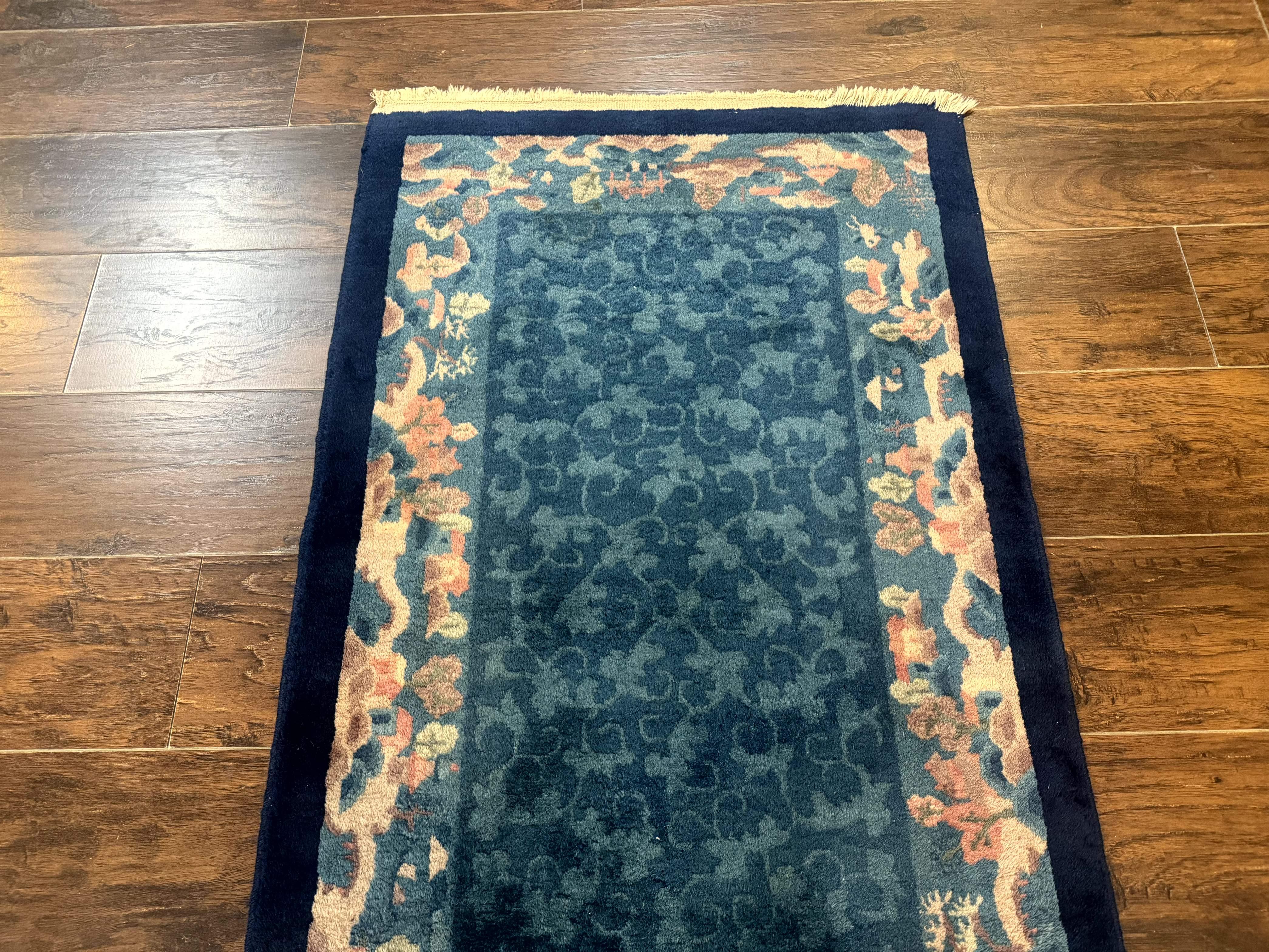 Blue Chinese Rug 2.6 x 4, Fete Rug, Peking Rug, Chinese Wool Rug, Art Deco Carpet - Jewel Rugs
