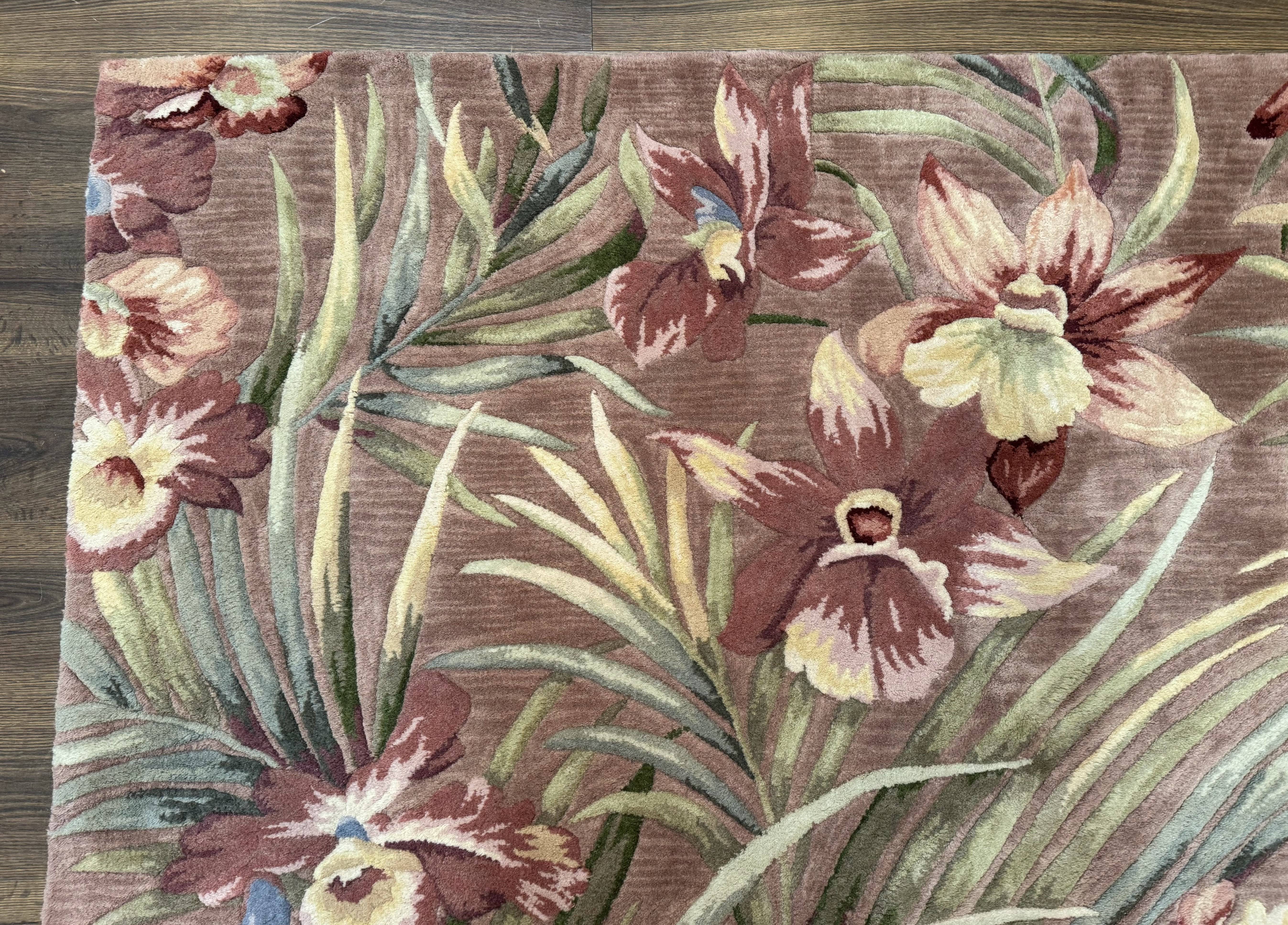 Hand Tufted Floral Rug 5x8, Light Rose Wool Carpet - Jewel Rugs