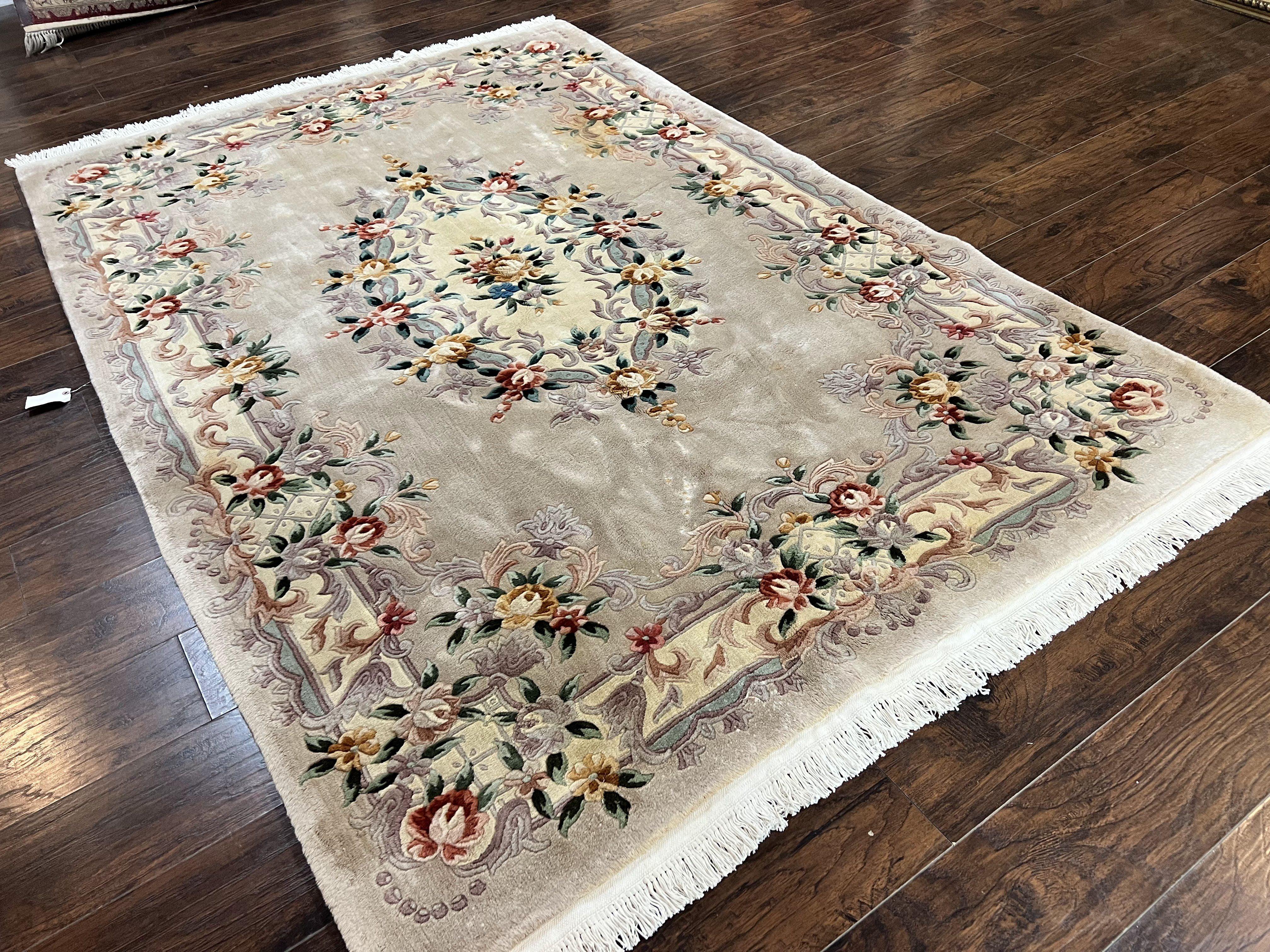 Chinese 90 Line Rug, Aubusson Rug 6x9, Wool Hand Knotted Vintage Carpet, Art Deco Rug 6 x 9 ft, Soft Pile - Jewel Rugs