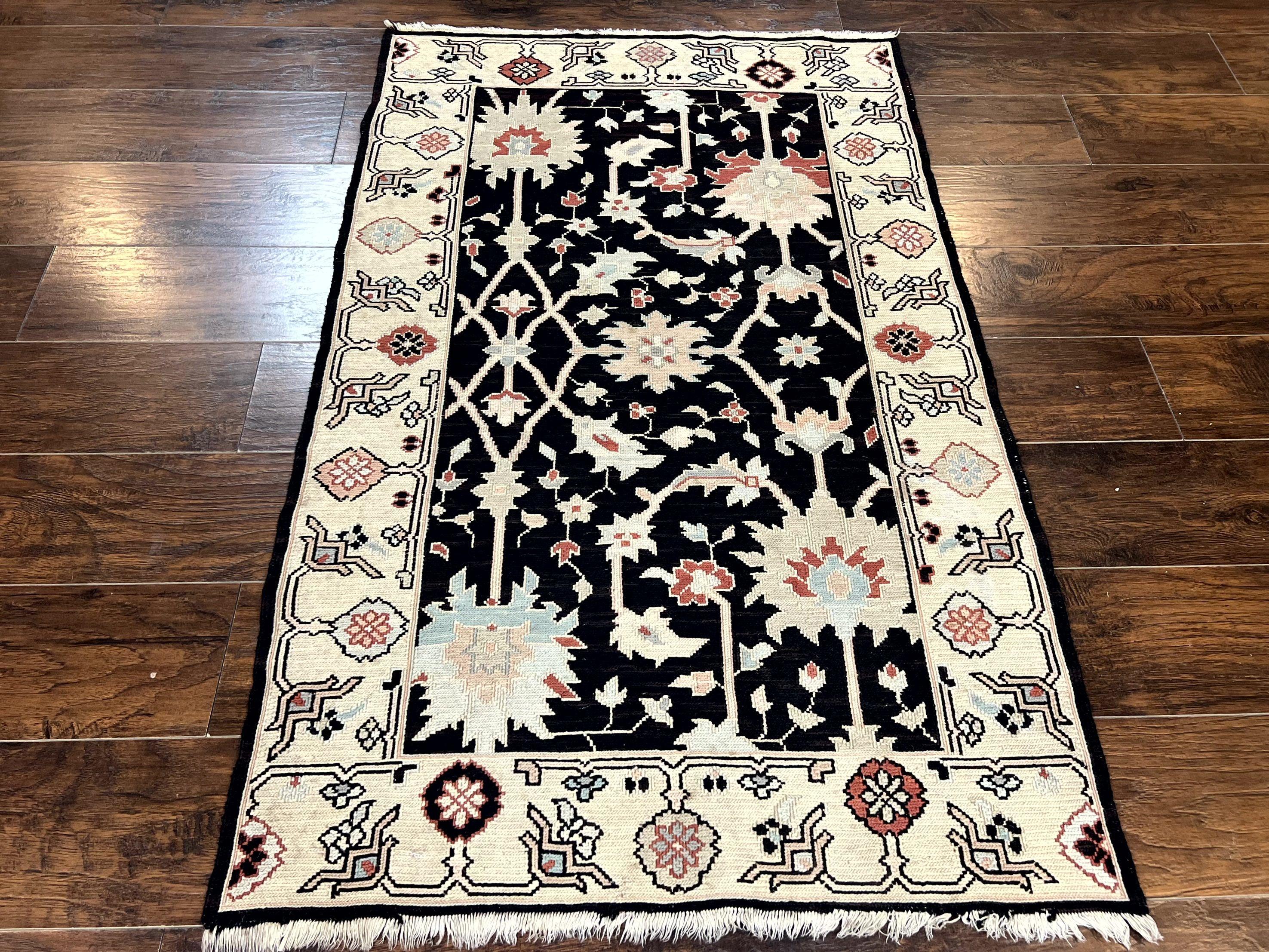 Turkish Flatweave Kilim Rug 3x5, Black, Handmade Vintage Wool Carpet - Jewel Rugs