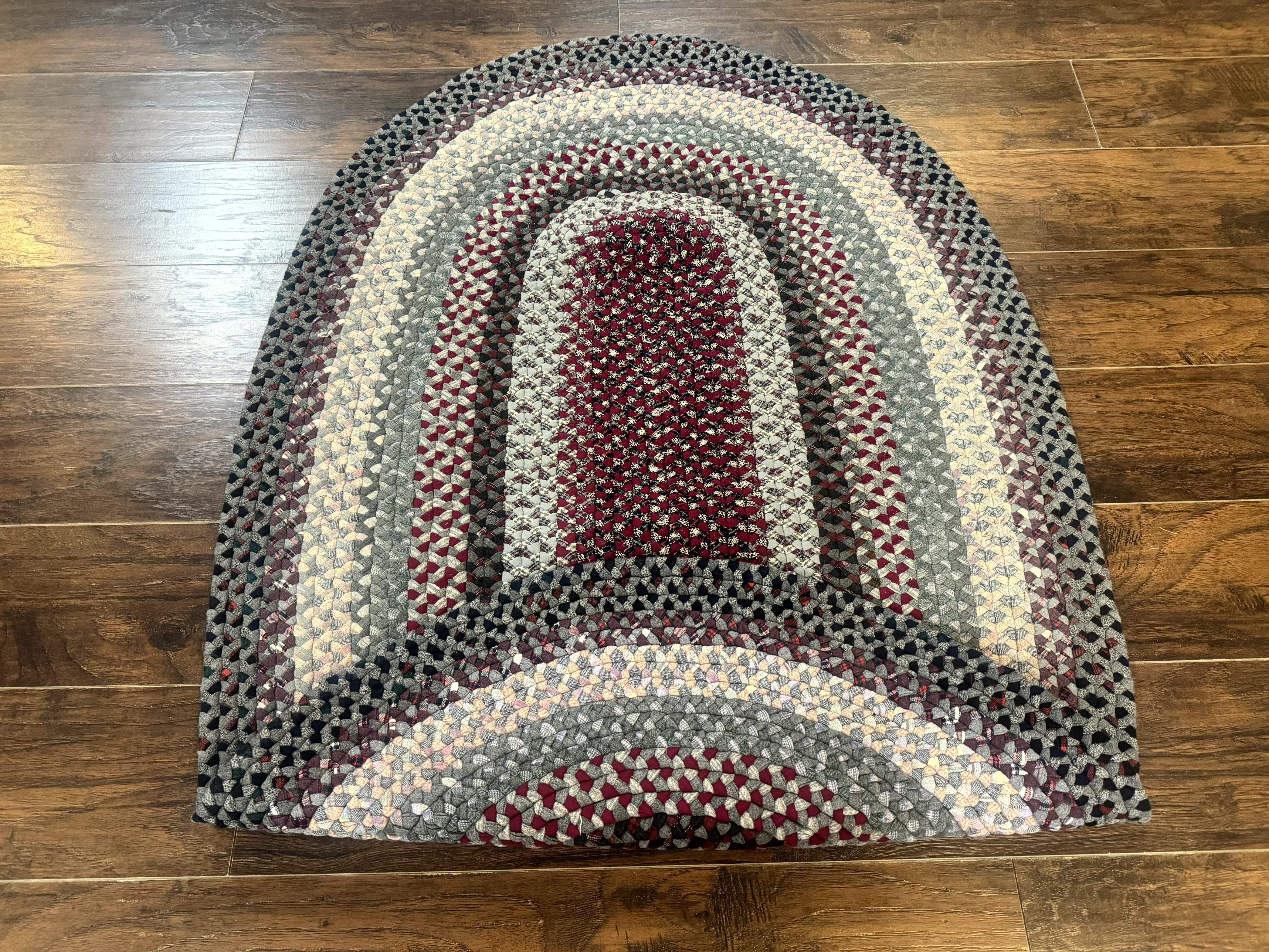American Braided Rug 3x5, Multicolor, Vintage Mid Century Oval Braided Carpet - Jewel Rugs