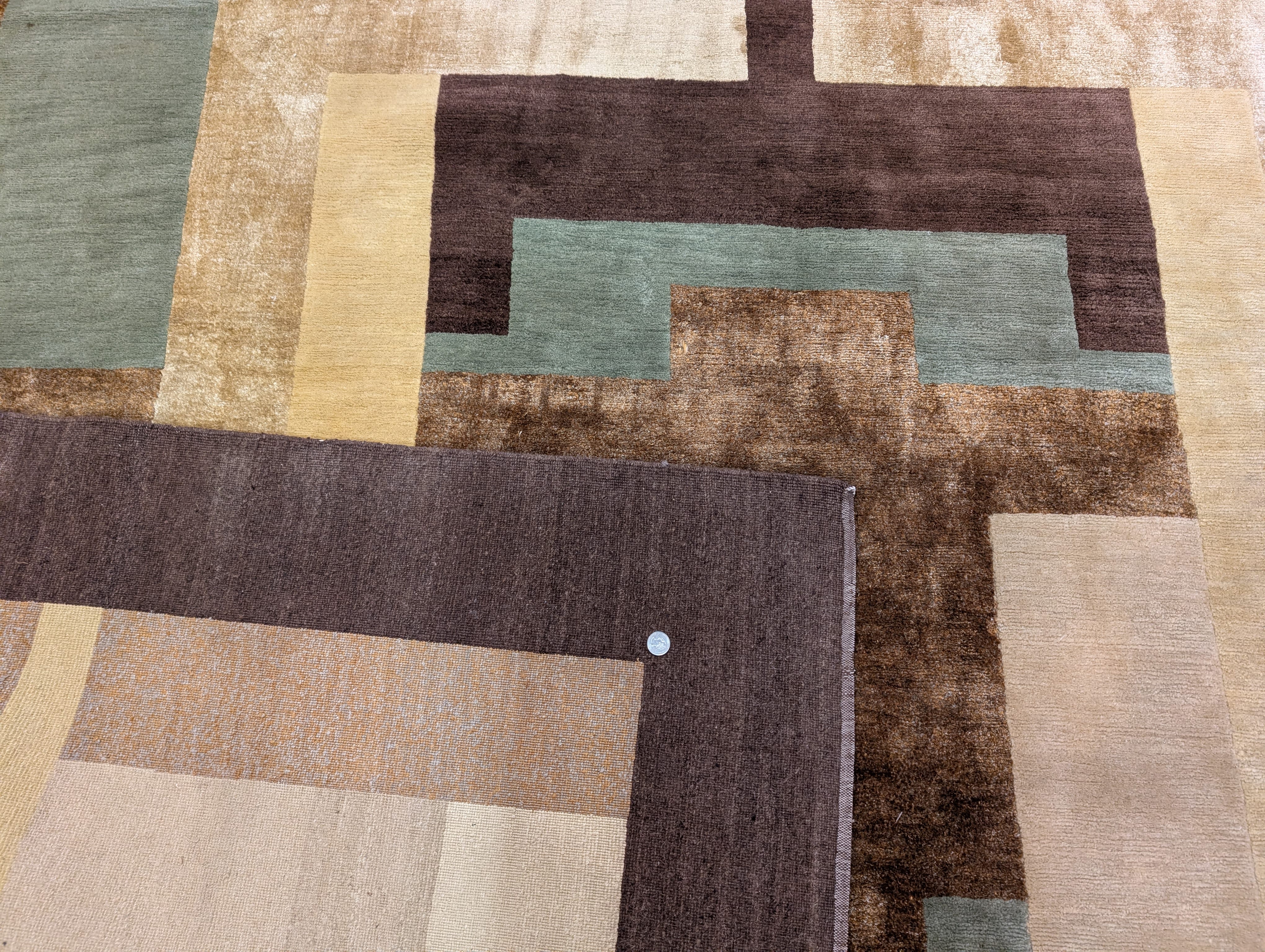 Modern Tibetan Rug 10x14, Wool, Thick Pile, Abstract Geometric, Handmade - Jewel Rugs