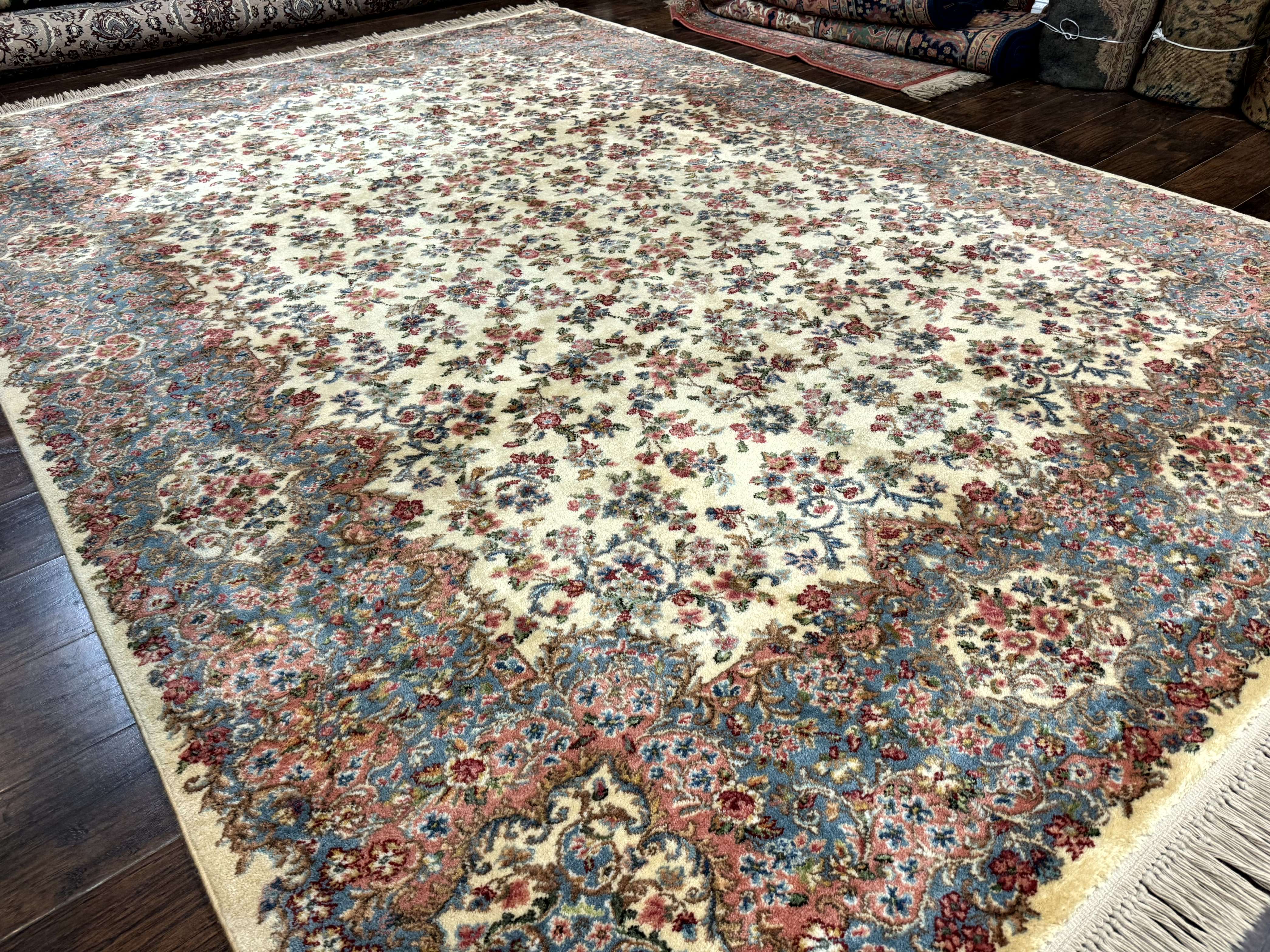 8.8 x 12 Karastan Rug #788 Ivory Kirman, Wool Vintage Original 700 Series - Jewel Rugs