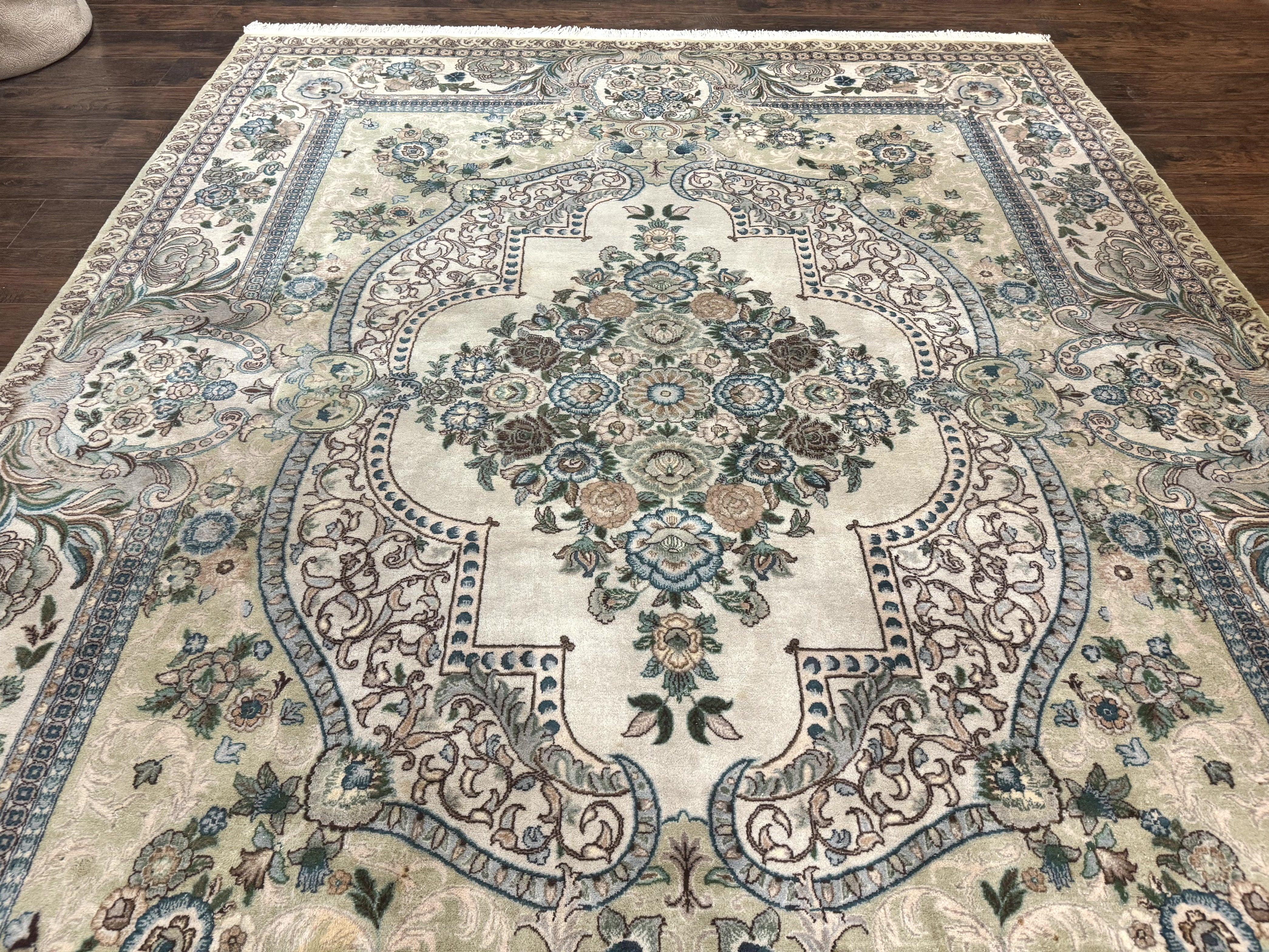 Pak Persian Rug 8 x 10.6, Elegant Oriental Carpet, Floral Medallion, Vintage Handmade Wool Rug, FIne 240 KPSI - Jewel Rugs