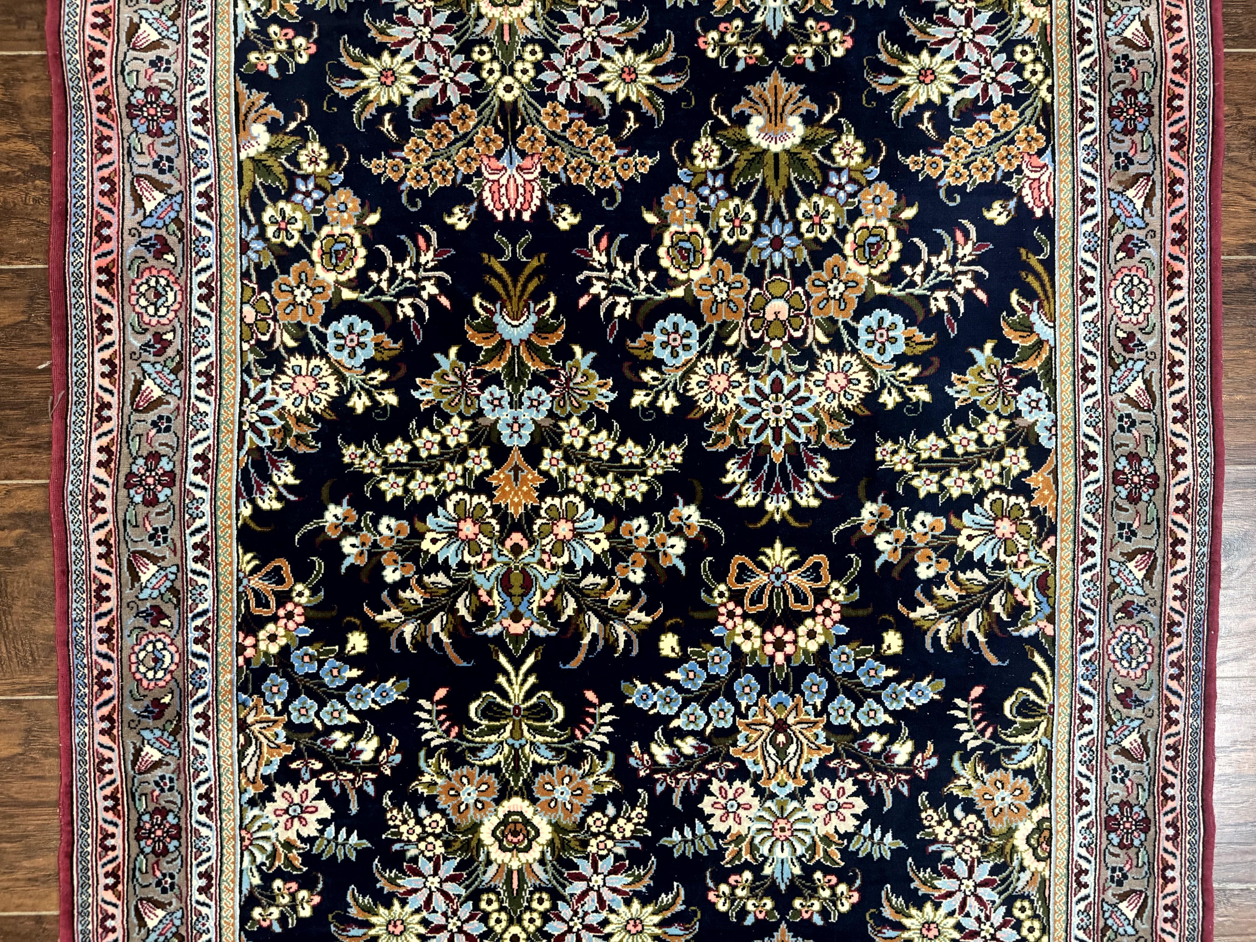 Persian Runner Rug 3.6 x 13, Floral Bouquets, Navy Blue, Colorful Flowers, Fine 210 KPSI - Jewel Rugs