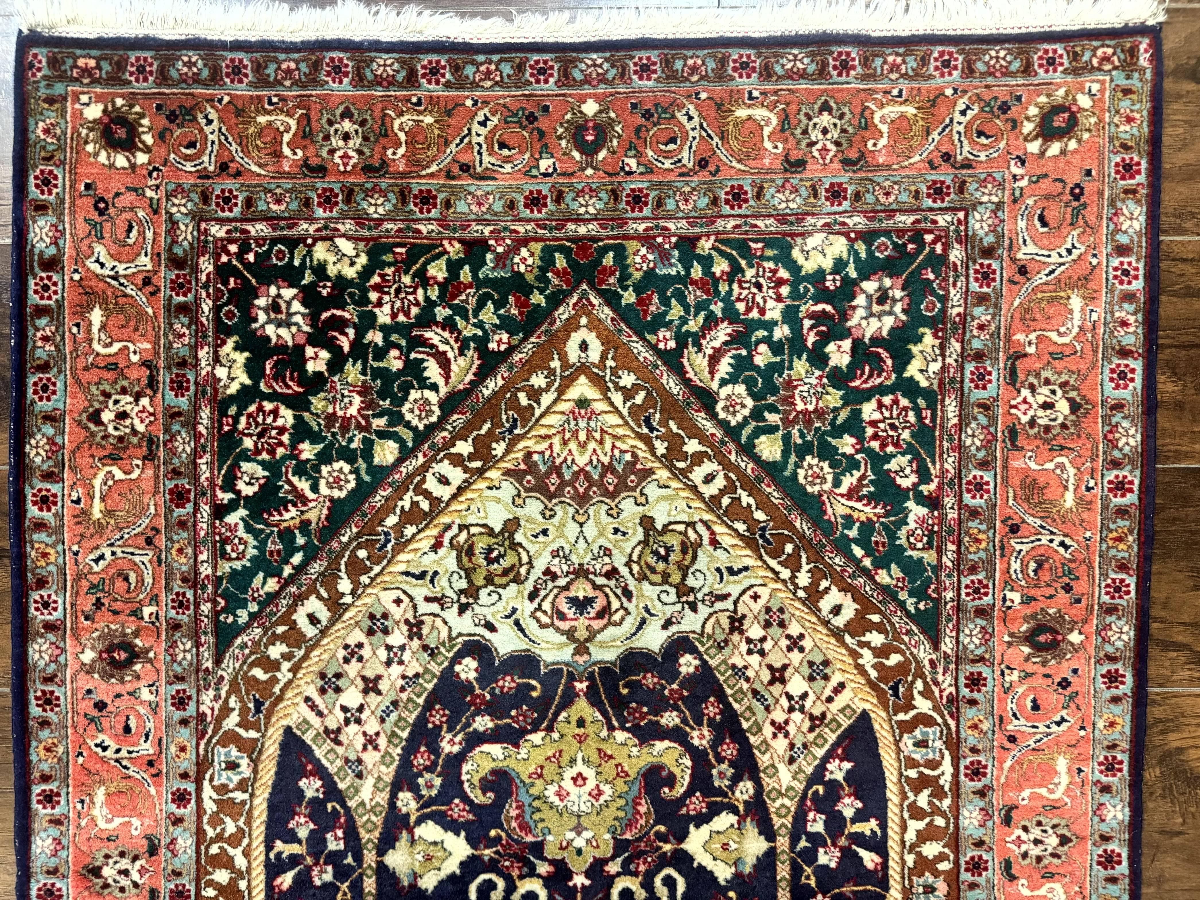 Persian Tabriz Rug 3x4, Navy Blue, Birds, Floral, Prayer Rug, Handmade Wool Rug, Finely Hand Knotted 325 KPSI - Jewel Rugs