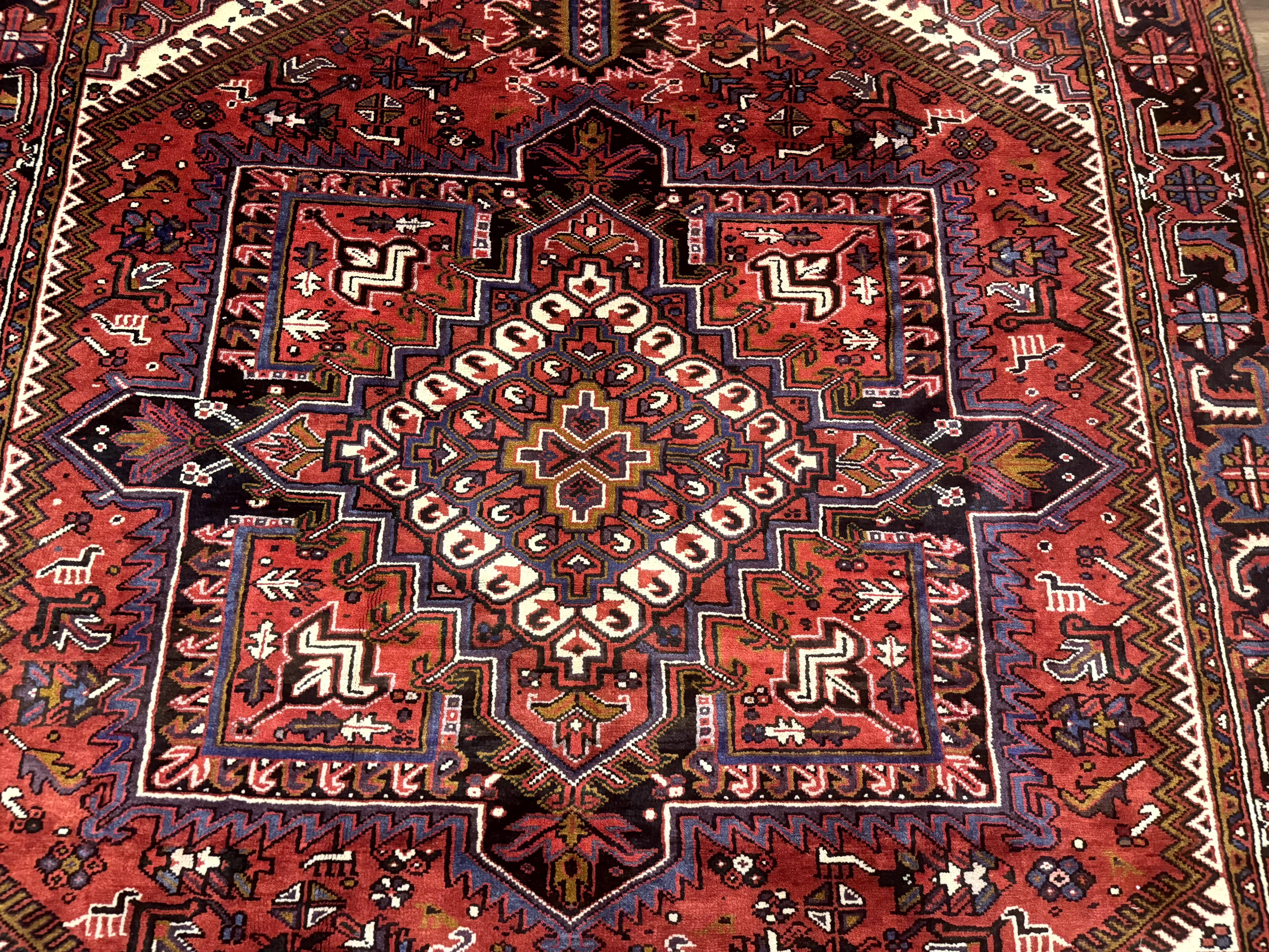 Persian Heriz Rug 8.6 x 11, Geometric Design, Red, Vintage - Jewel Rugs