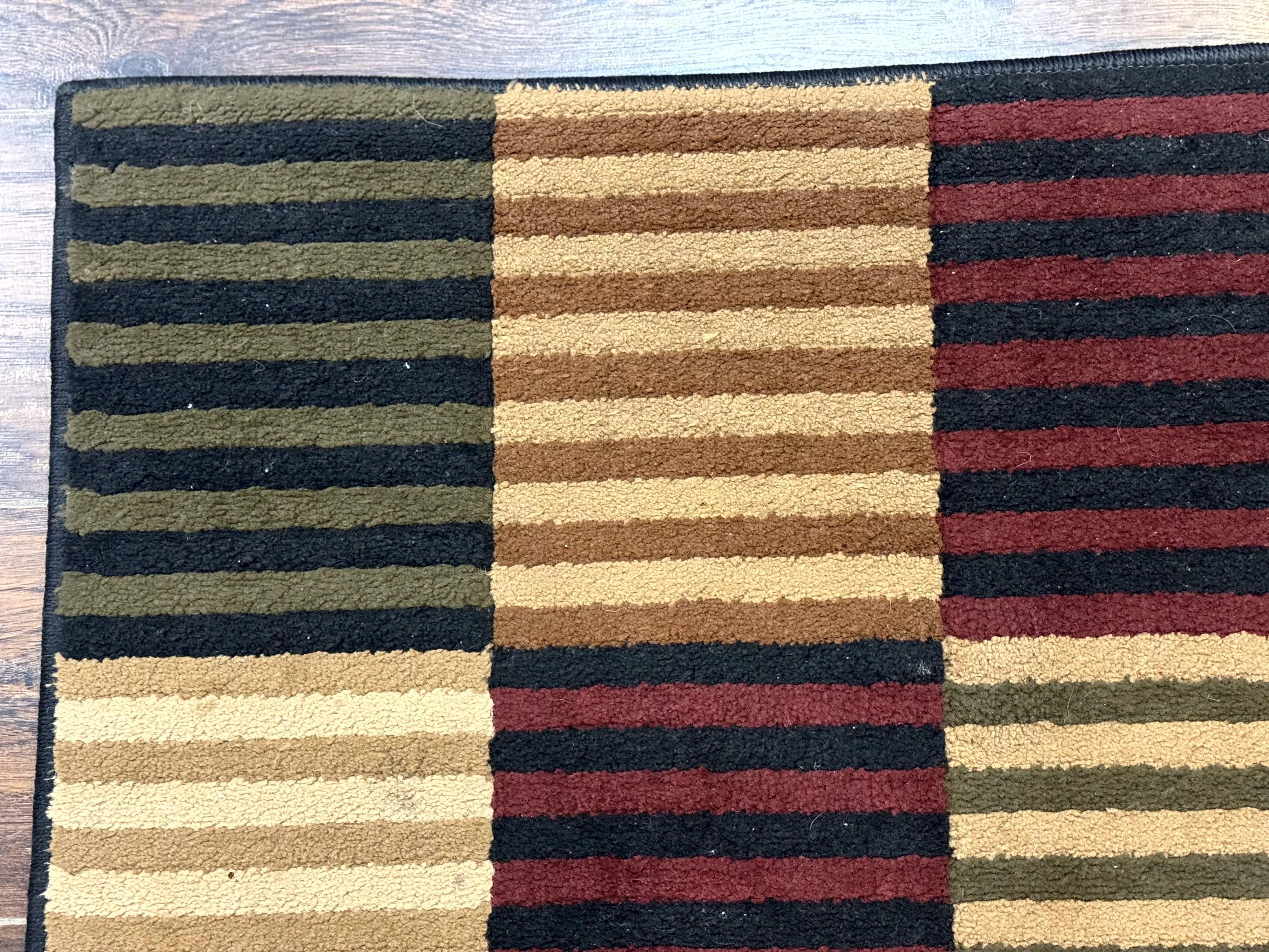 Vintage Power Loomed Rug 3.6 x 5, Brown Beige Black Tan, Box Design - Jewel Rugs