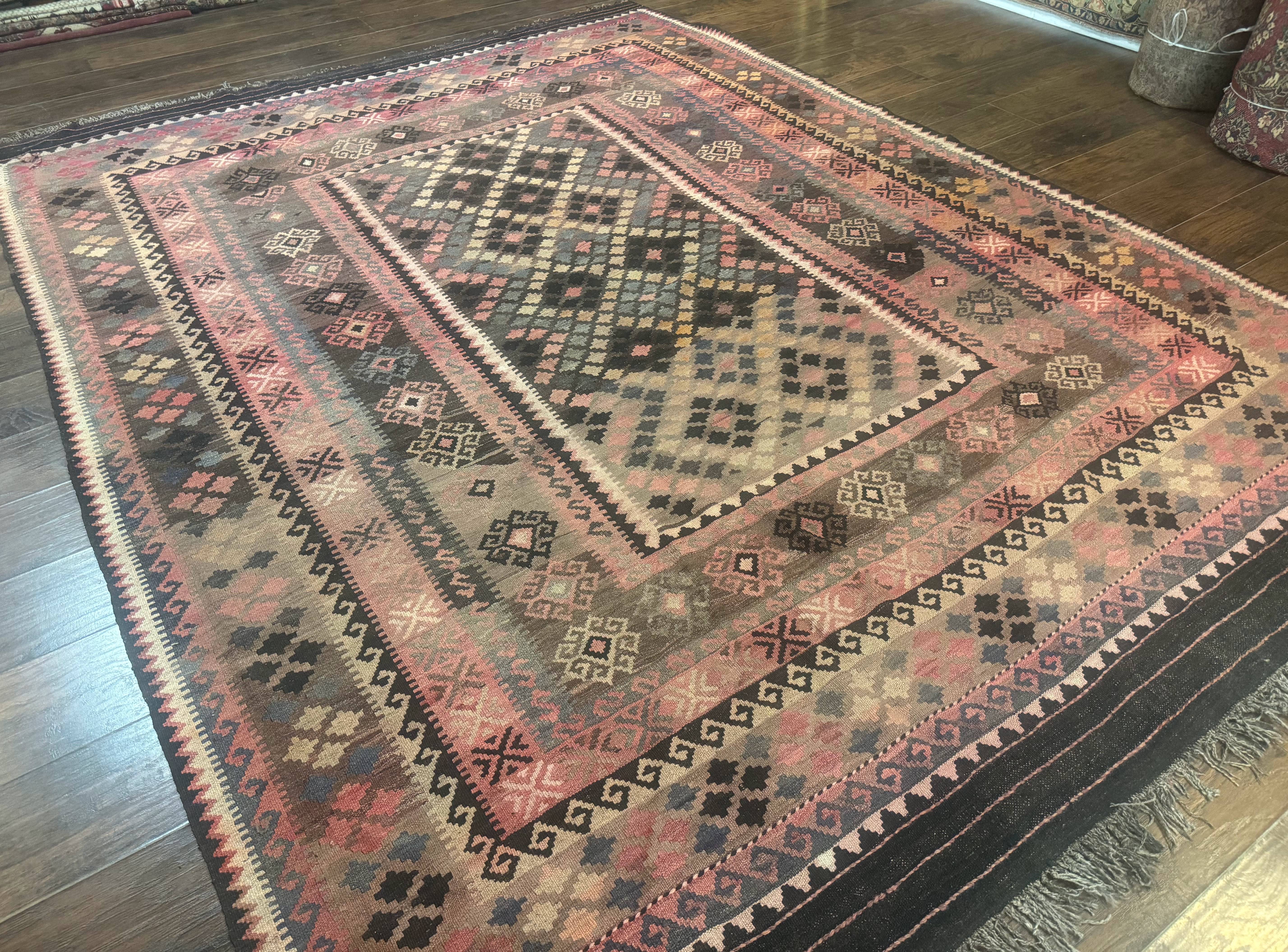 Persian Kurdish Kilim Rug 8x10, Large Flatweave Tribal Bohemian Rug, Vintage Zarand Kilim - Jewel Rugs