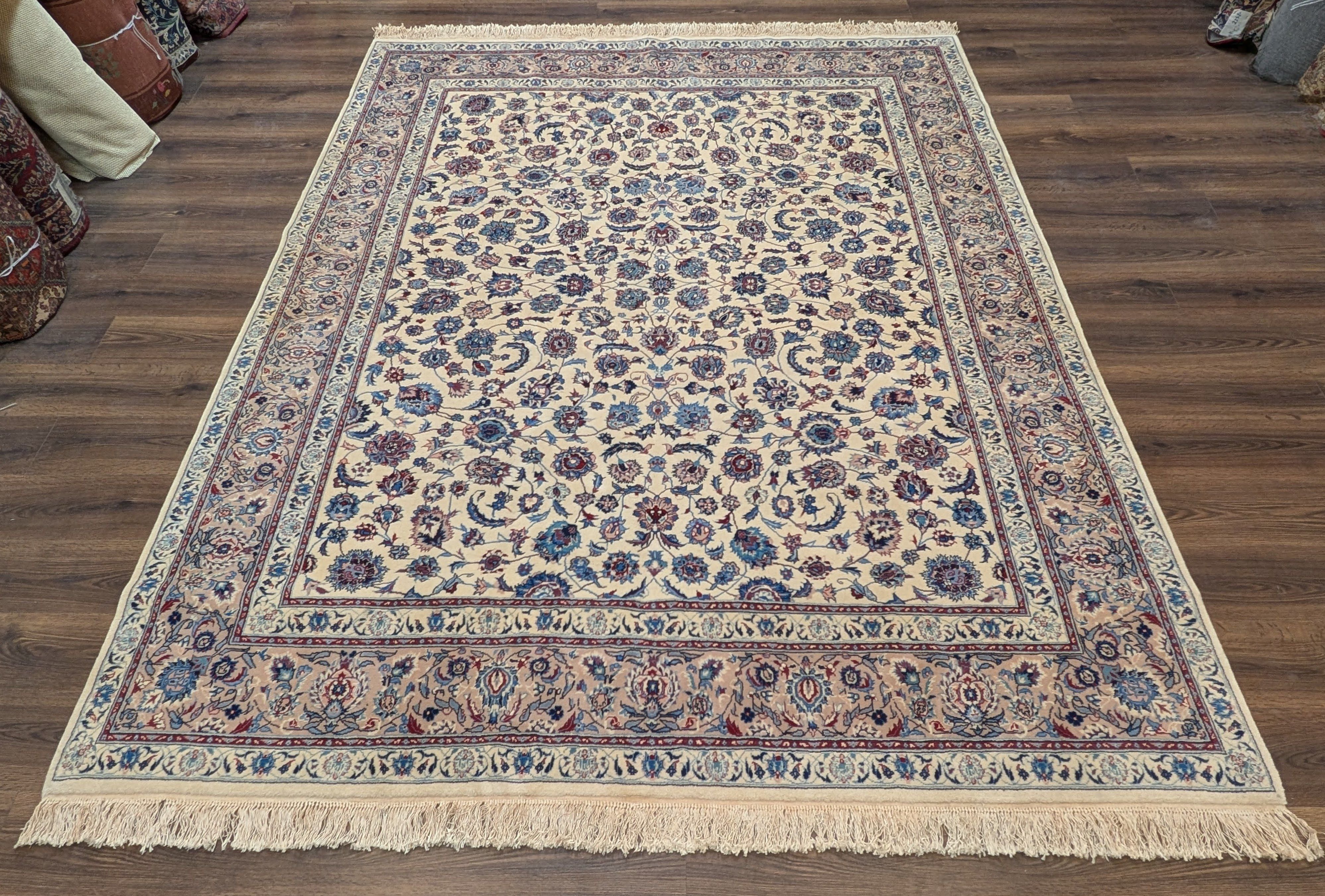 Sino Persian Rug 8x10, Ivory and Blue, Fine Hand Knotted Traditional Oriental Carpet 210 KPSI - Jewel Rugs