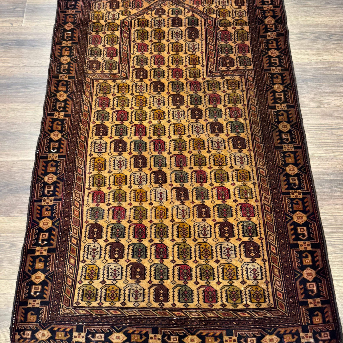 Baluchi Prayer Rugs Persian Baluchi Prayer Rug 3x5 – Repeated Boteh Design, Golden-Tan, Ha ...