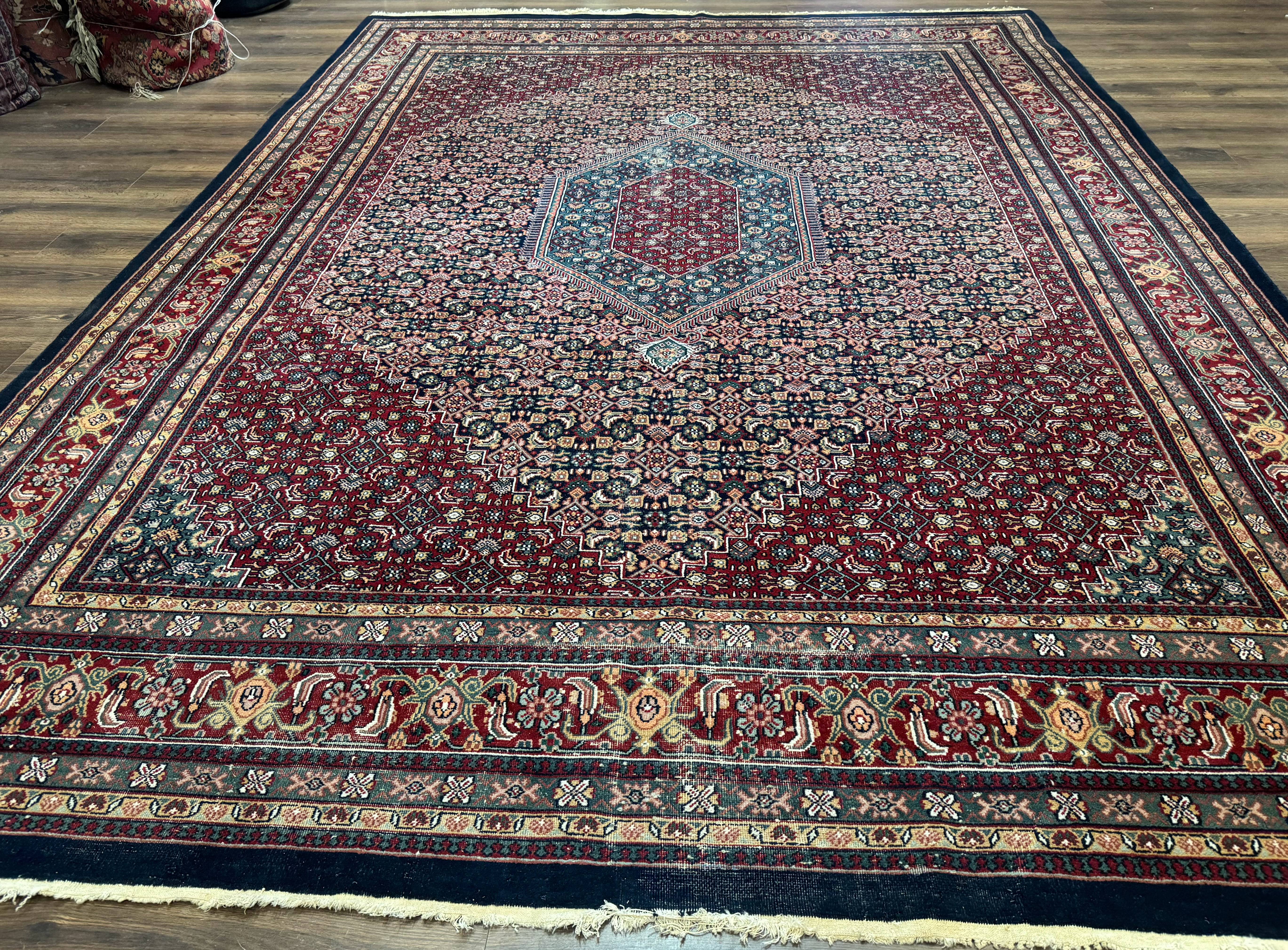 Indo Persian Bidjar Rug 9x12 Wool Handmade Carpet Dark Blue - Jewel Rugs