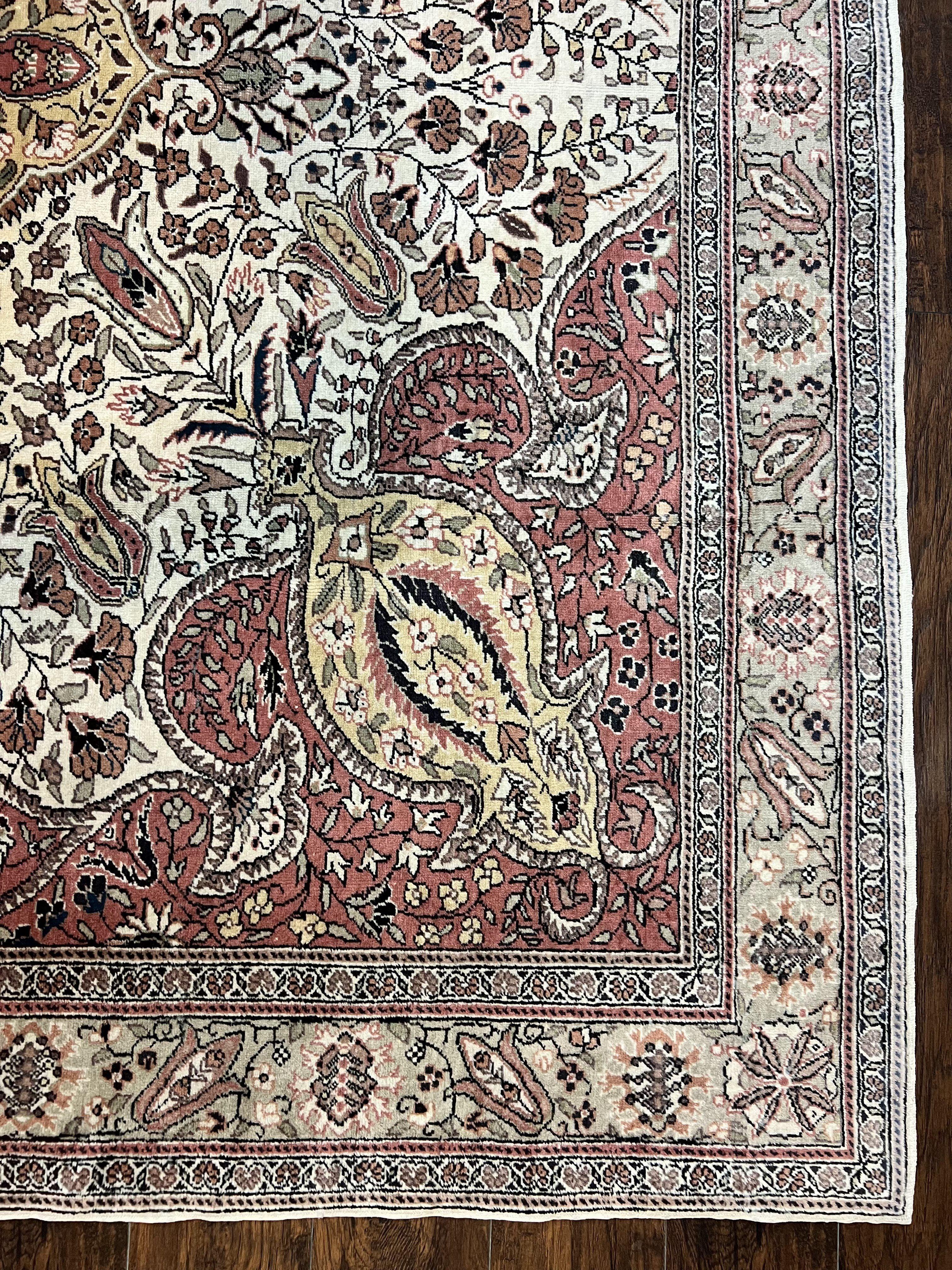 Turkish Sivas Rug 9x12, Handmade Vintage Wool Carpet, Cream Ivory - Jewel Rugs