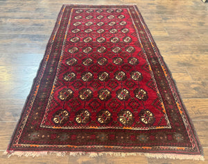Persian Turkoman Tribal Rug 4x8, Handmade Vintage Wool Carpet, Red, Bohemian Rug