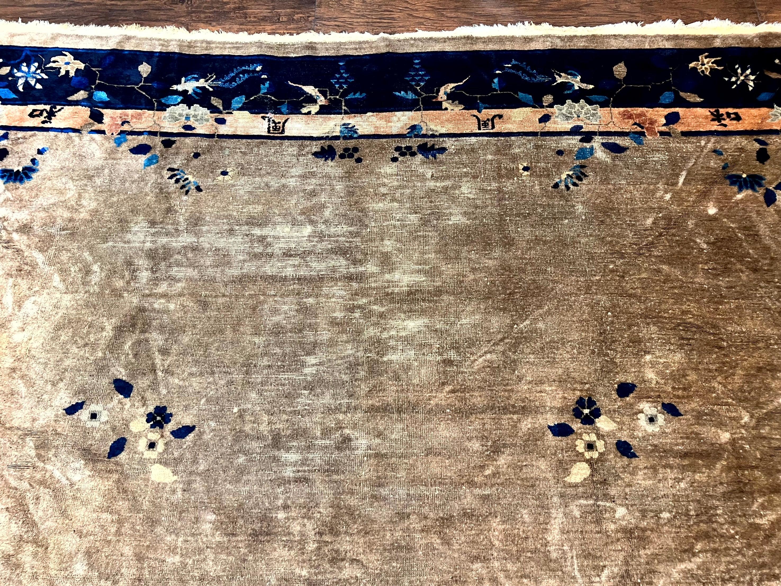 Antique Chinese Wool Rug 10x13, Large 1920s Peking Carpet, Handmade - Jewel Rugs